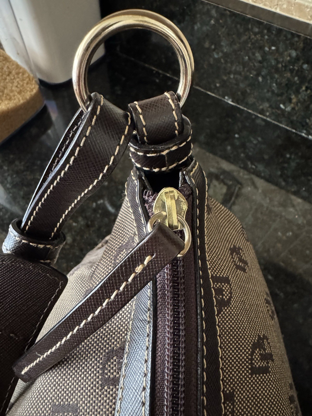 Dooney & Bourke Gretta Hobo Shoulder Handbag Large Satchel Purse Brown Canvas
