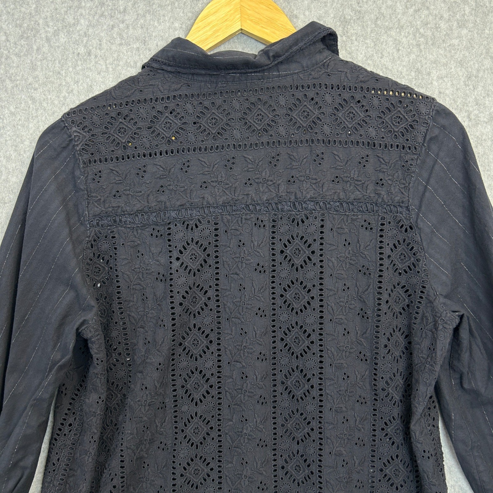 Sundance Sz Medium Blouse Black Eyelet Embroidered Pintuck Dark Romance Cottage
