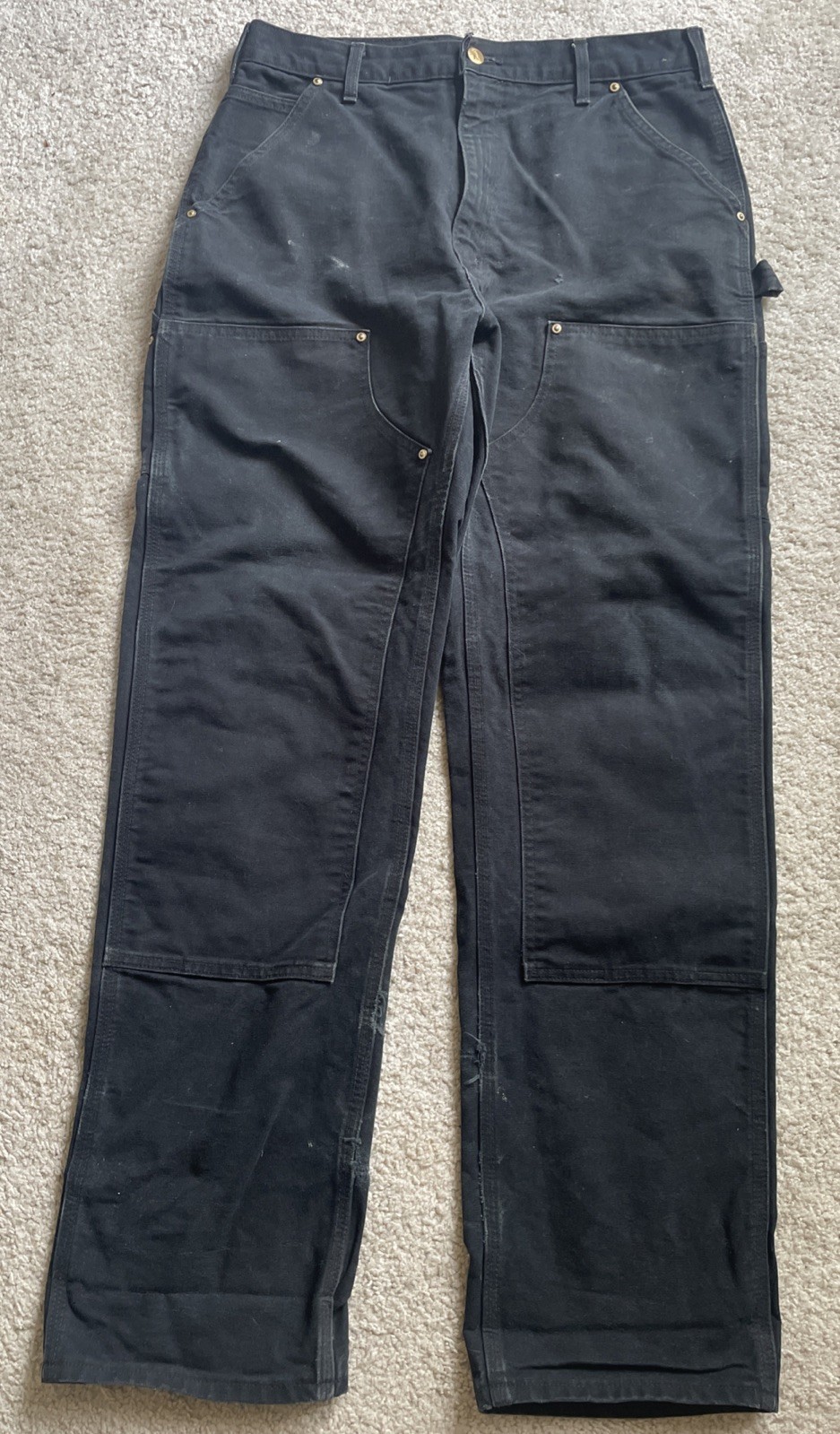 Carhartt B01 BLK Black Original Fit Canvas Double Knee Pants-Size 34 X 34-USA