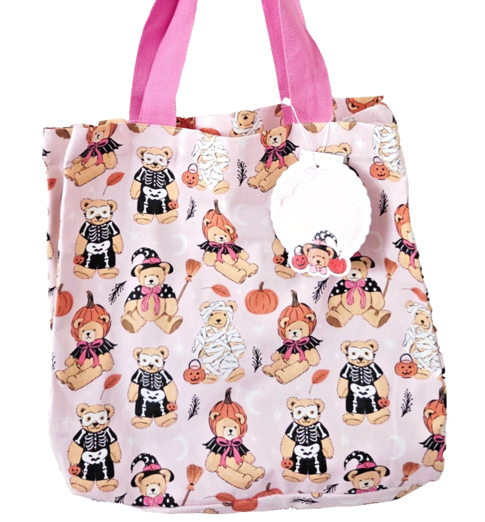 NEW TIKTOK VIRAL Pink Halloween Teddy Bear Trick or Treat Tote Bag/Reusable Tote