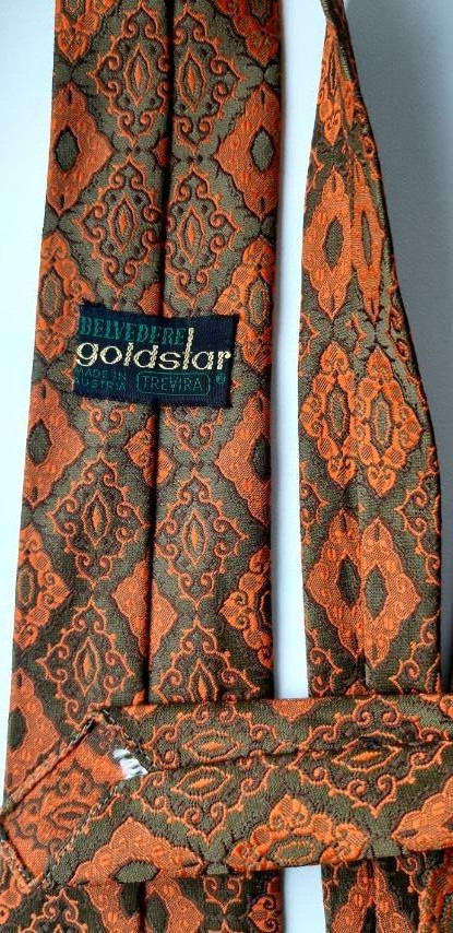 BELVEDERE GoldStar Tie Men’s Orange/Olive Rhombus Floral Geometric L-52″ W-2.7″