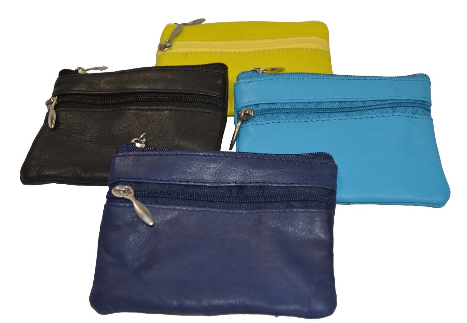 Leather Coin Purse / Mini Wallet / Key Pouch – 2 Zippered Sections
