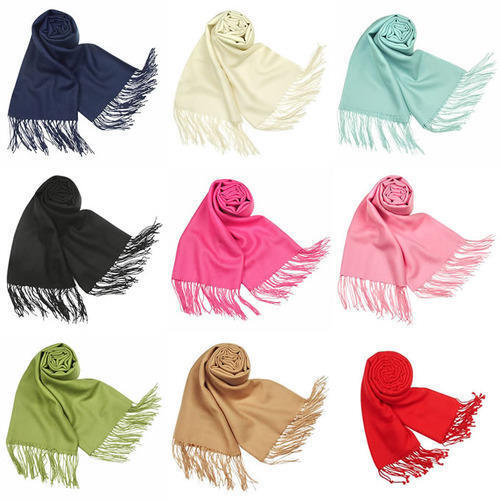 2PLY 78X28 Pashmina Solid Silk Shawl Wrap Cashmere Wool Feel Silky Stole Scarf