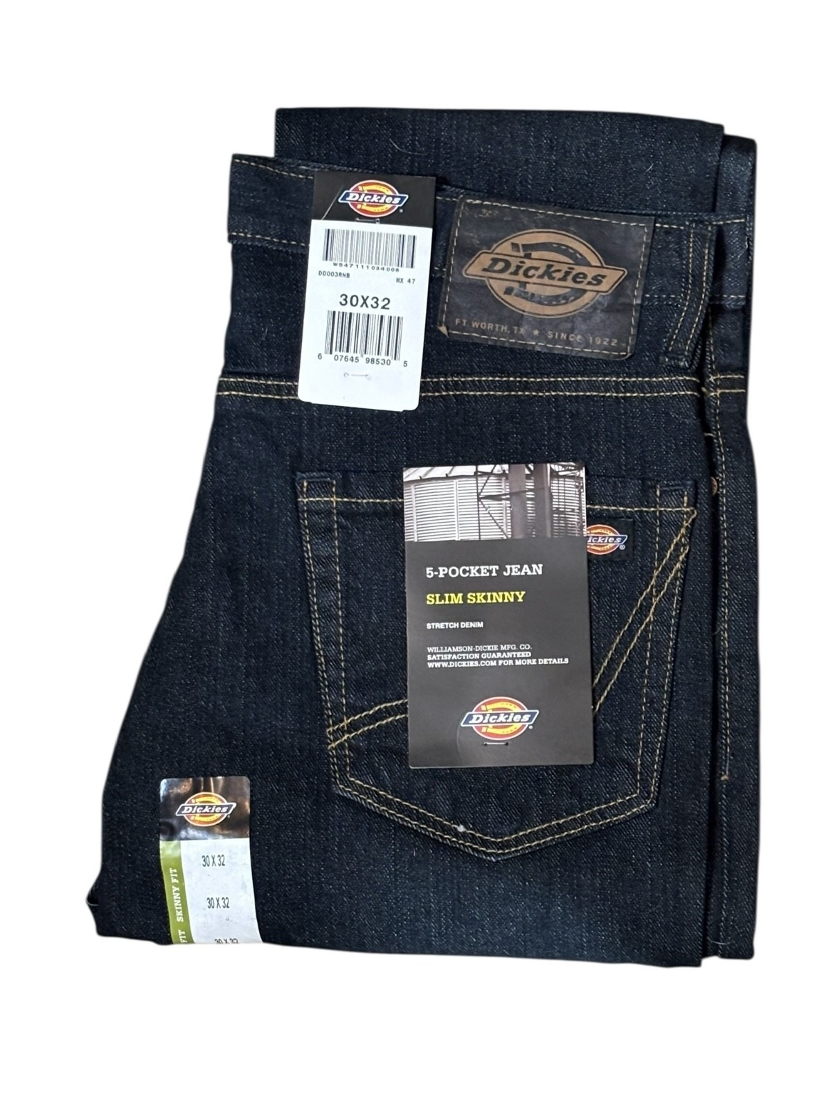 dickies mens skater work or school dark blue stretch slim skinny jeans 28-38