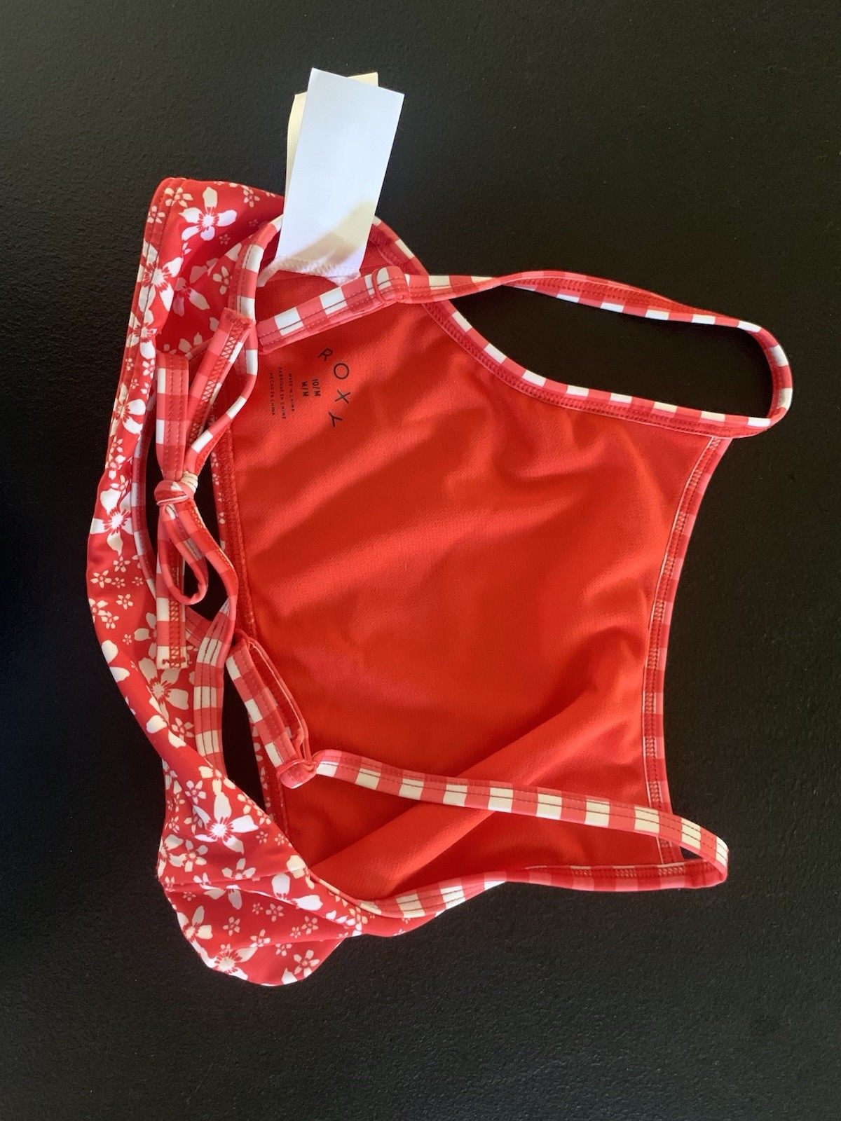 Roxy Red/White Floral Bralette Bikini Swim Top Spaghetti Straps Teens S