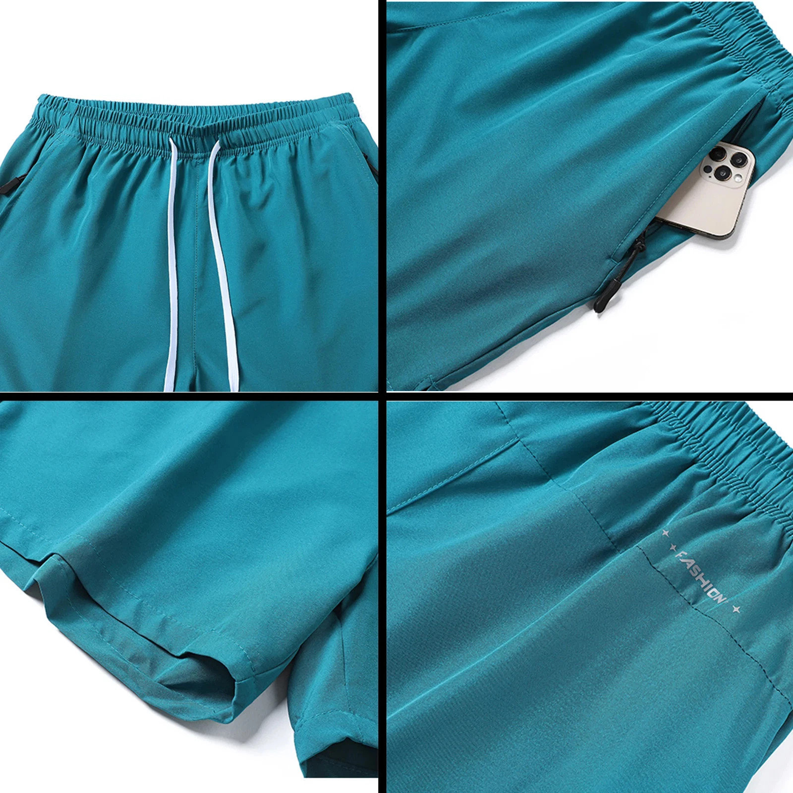 Men’s Quick Dry Running Shorts with Drawstring and Zip Pockets – Ideal for