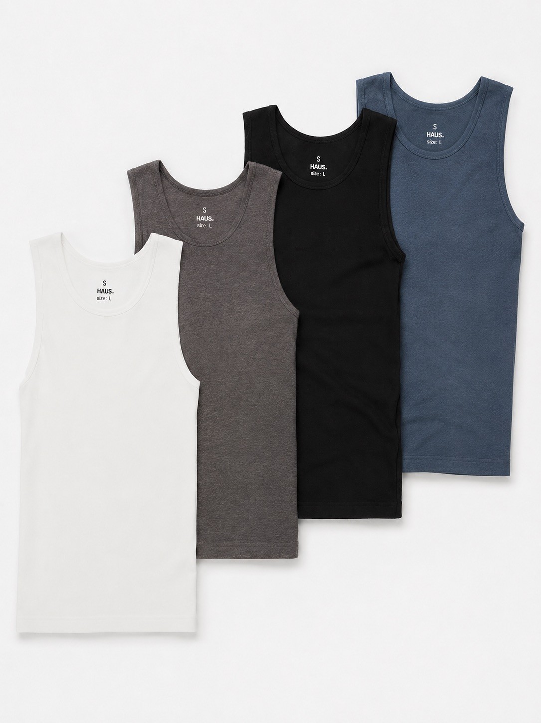 HAUS Premium Ribbed Tank Tops 3-Pack Men’s Fitted Cotton Tanks Medium