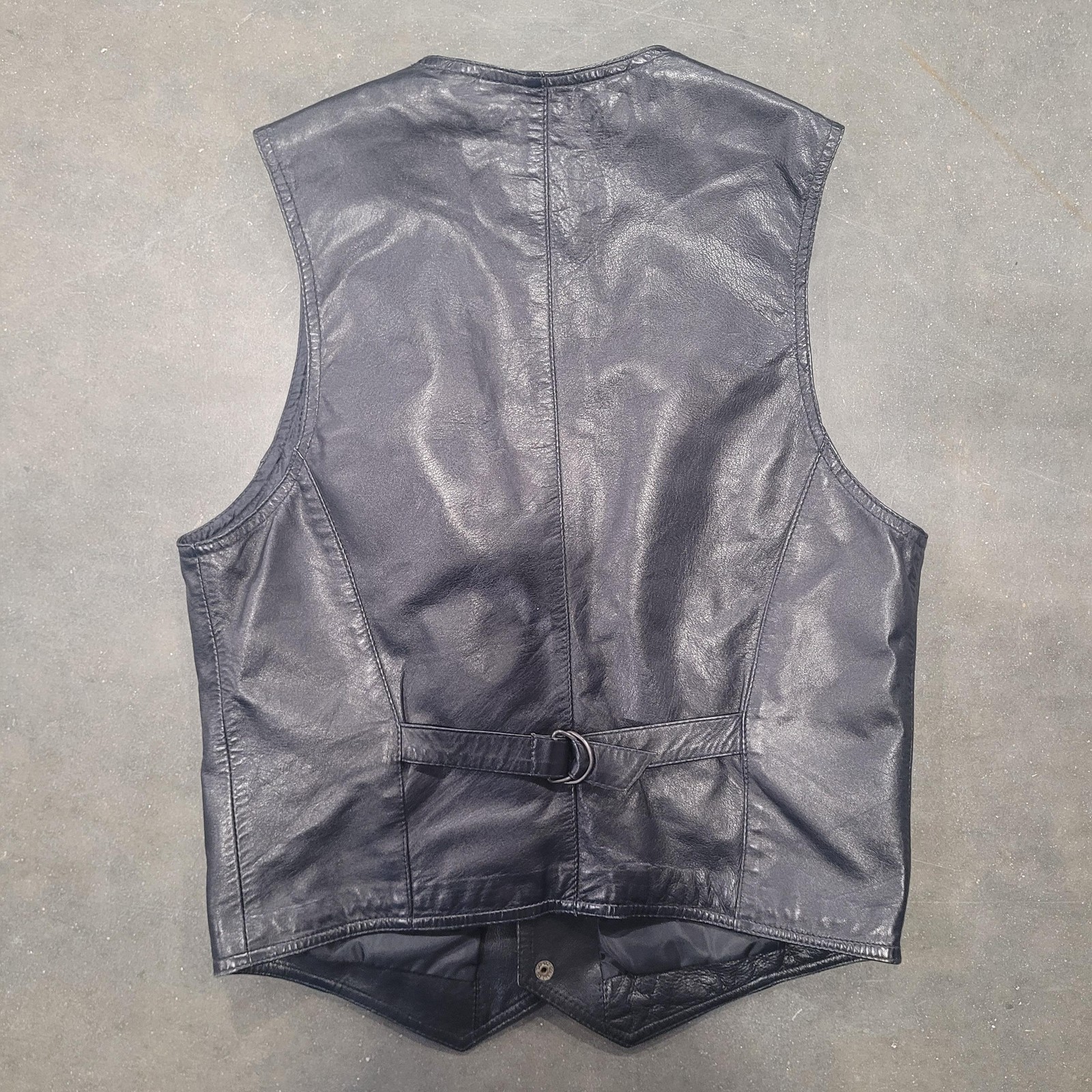 St Multia Vest Lg Black Leather Motorcycle Moto Biker Rock Western Snap Buttons