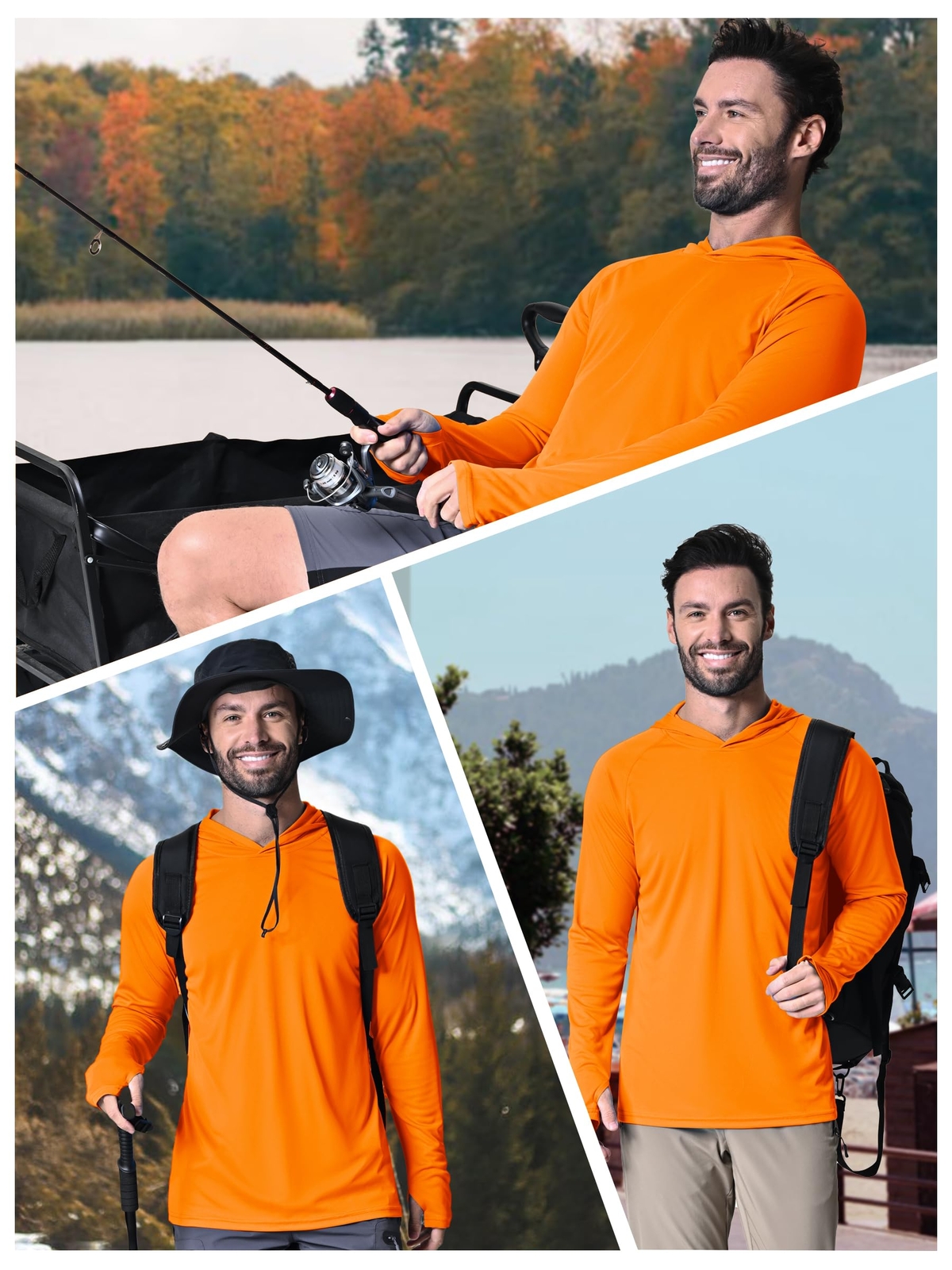 UPF50+ Men’s Long Sleeve Fishing Shirts UV Protection Hoodie Casual Sport Shirts