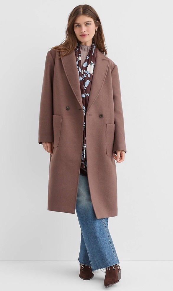 LOFT Double-Breasted Patch Pocket Trench Coat Notch Lapel XL-P Brown Oversized