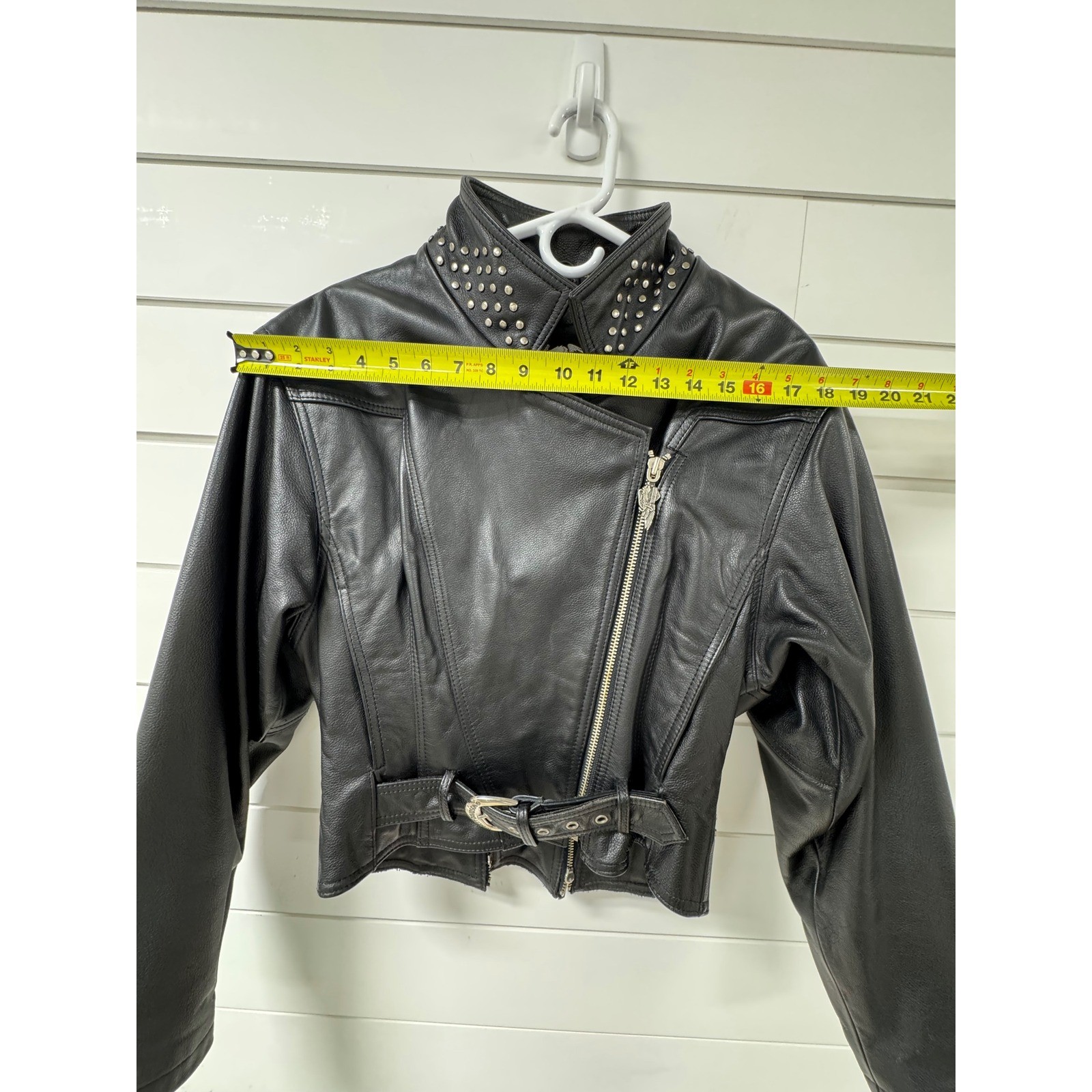 Harley-Davidson Womens Black Leather Studded Belted Moto Biker Jacket Cropped