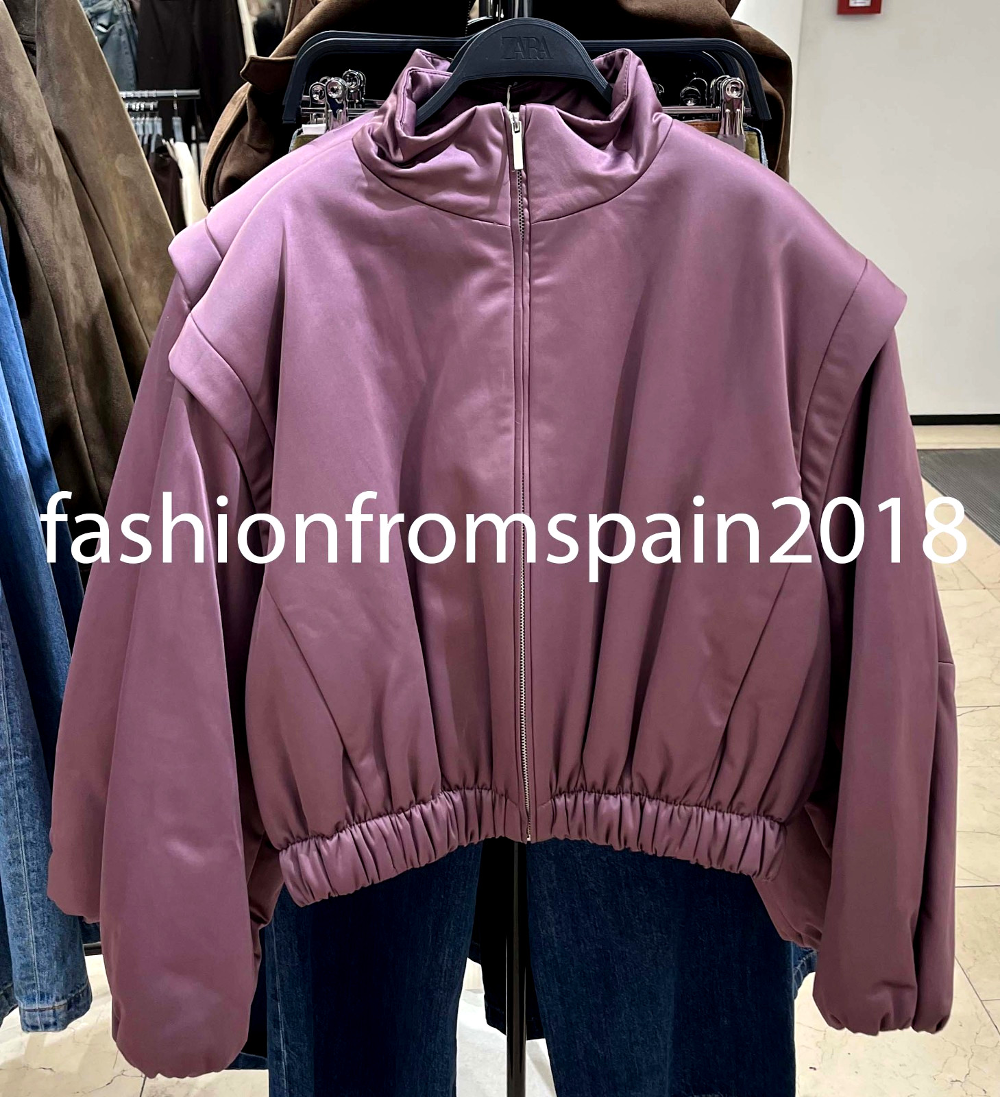 ZARA NEW WOMAN PUFFER JACKET WITH MARKED SHOULDERS LILAC XS-XL 2004/562/629