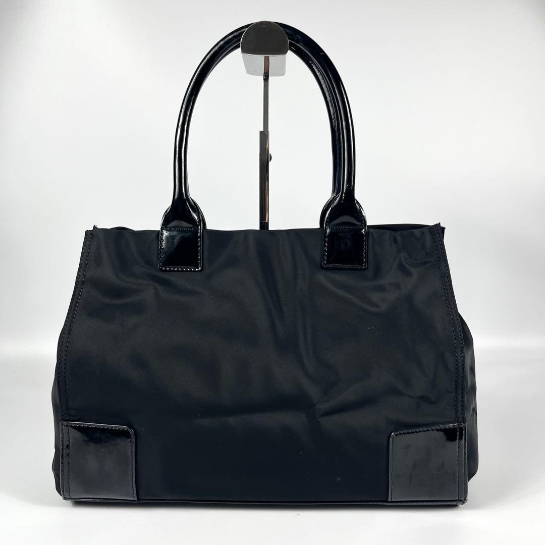 Tory Burch Ella A4 Compatible Tote Bag Nylon Patent Shoulder Black