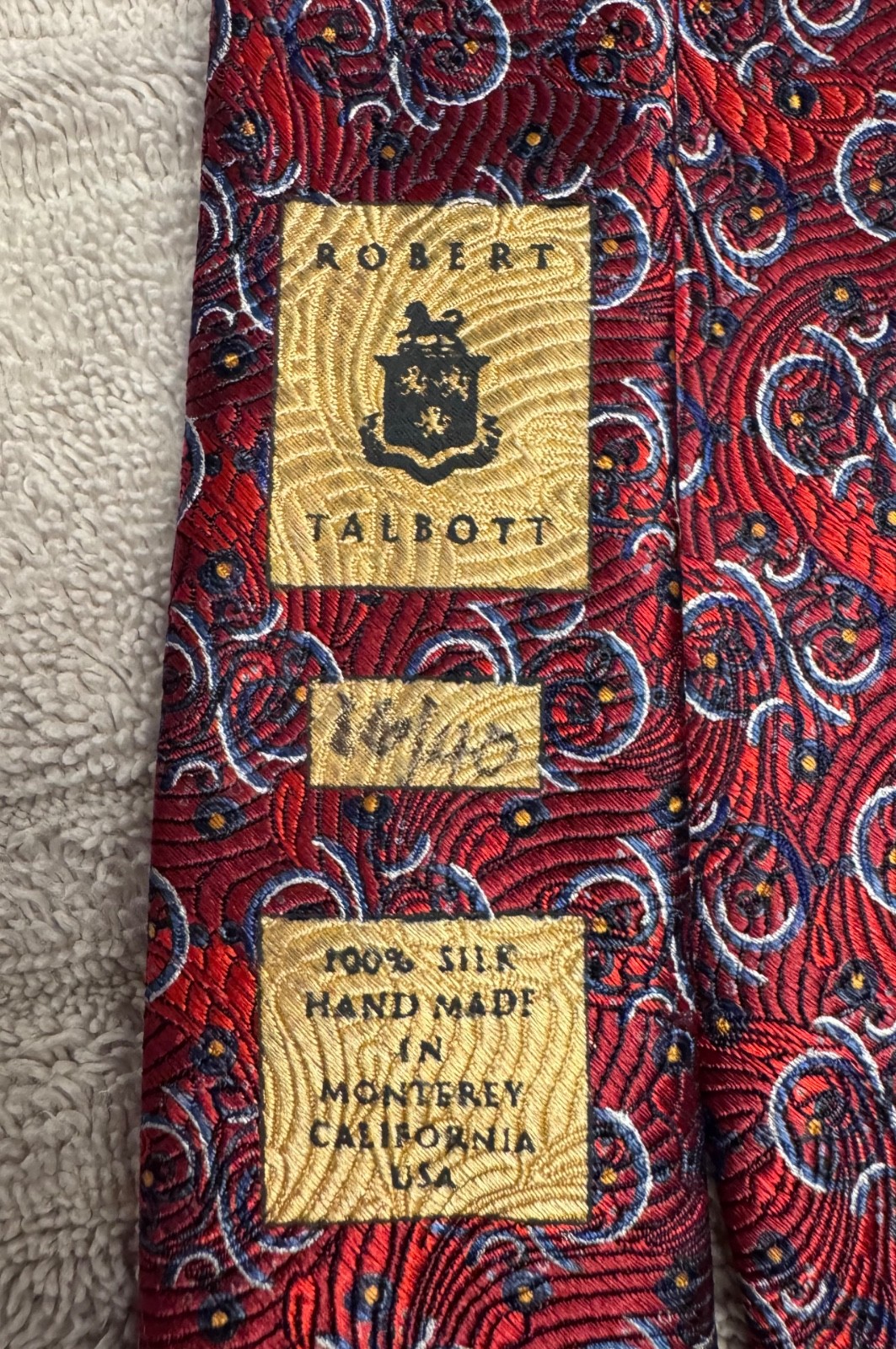 ROBERT TALBOTT Rare #16/40 SEVEN FOLD Handmade Red Silk Tie USA Made 60 X 3 1/8