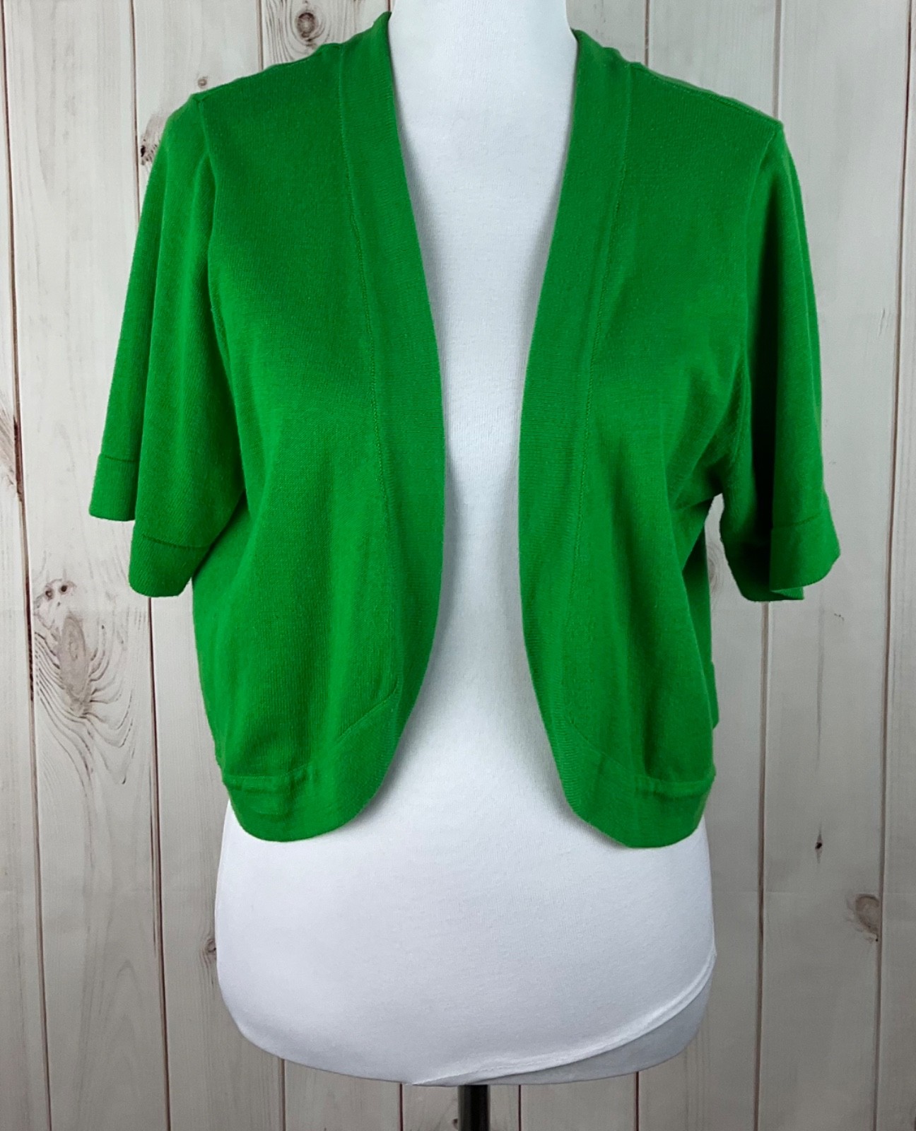 Karin Stevens Cardigan Shrug Sweater Women Size L Green Bolero Open Front Cotton