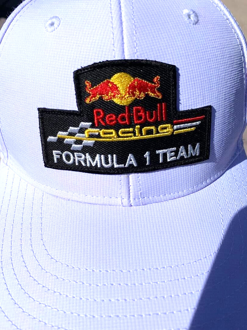 Formula 1 Team White Performance Cap. Black stitched patch. Handmade.