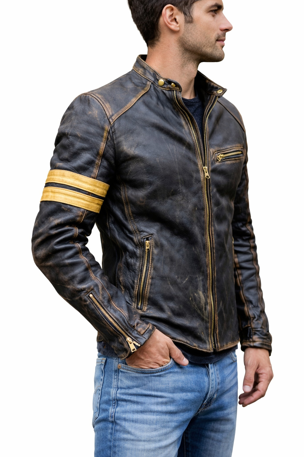 Premium Handmade Modern Distressed Leather Jacket Men’s Streetwear XS to 2XL