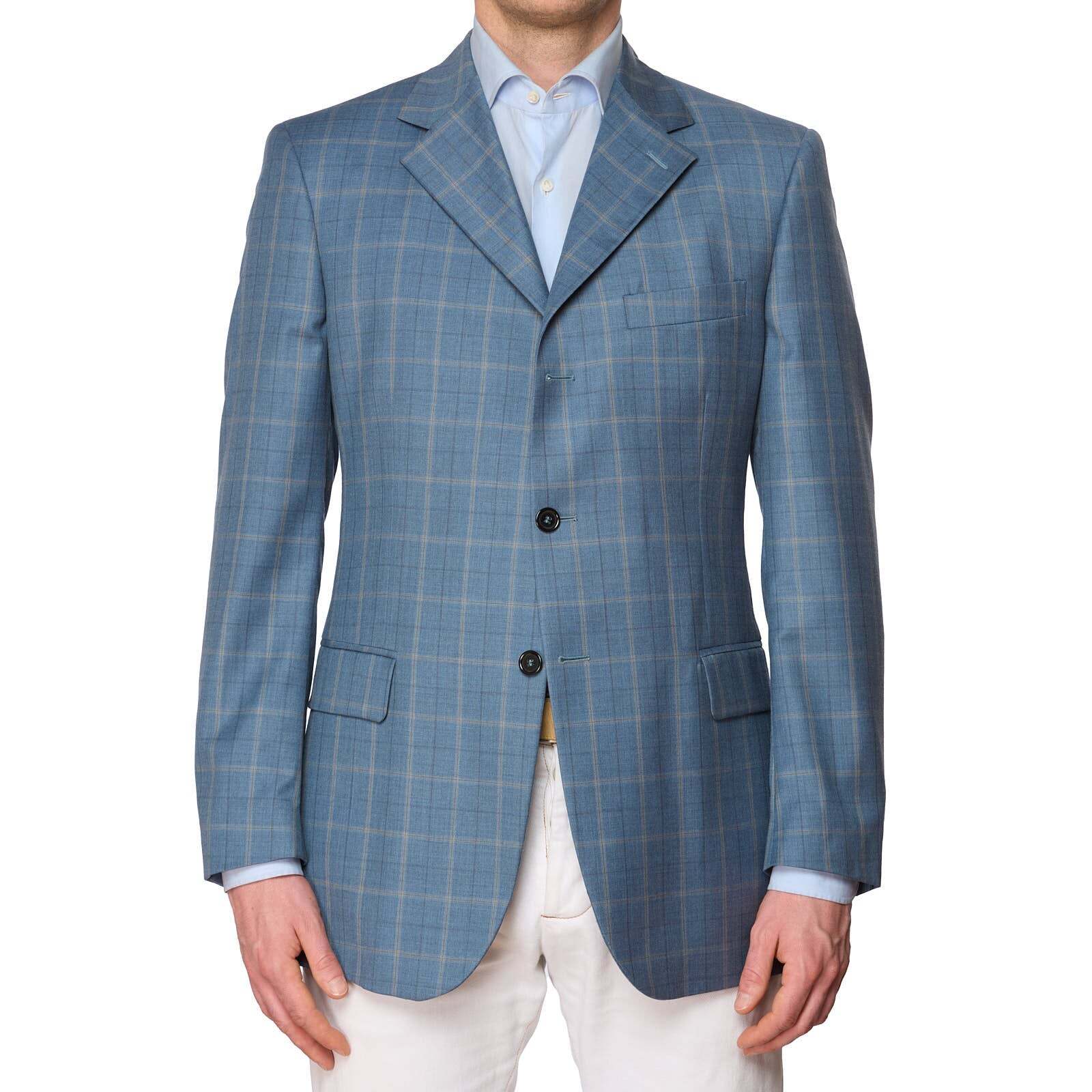 VANNUCCI Milano Blue Windowpane Wool Super 130’s Jacket EU 46 NEW US 36