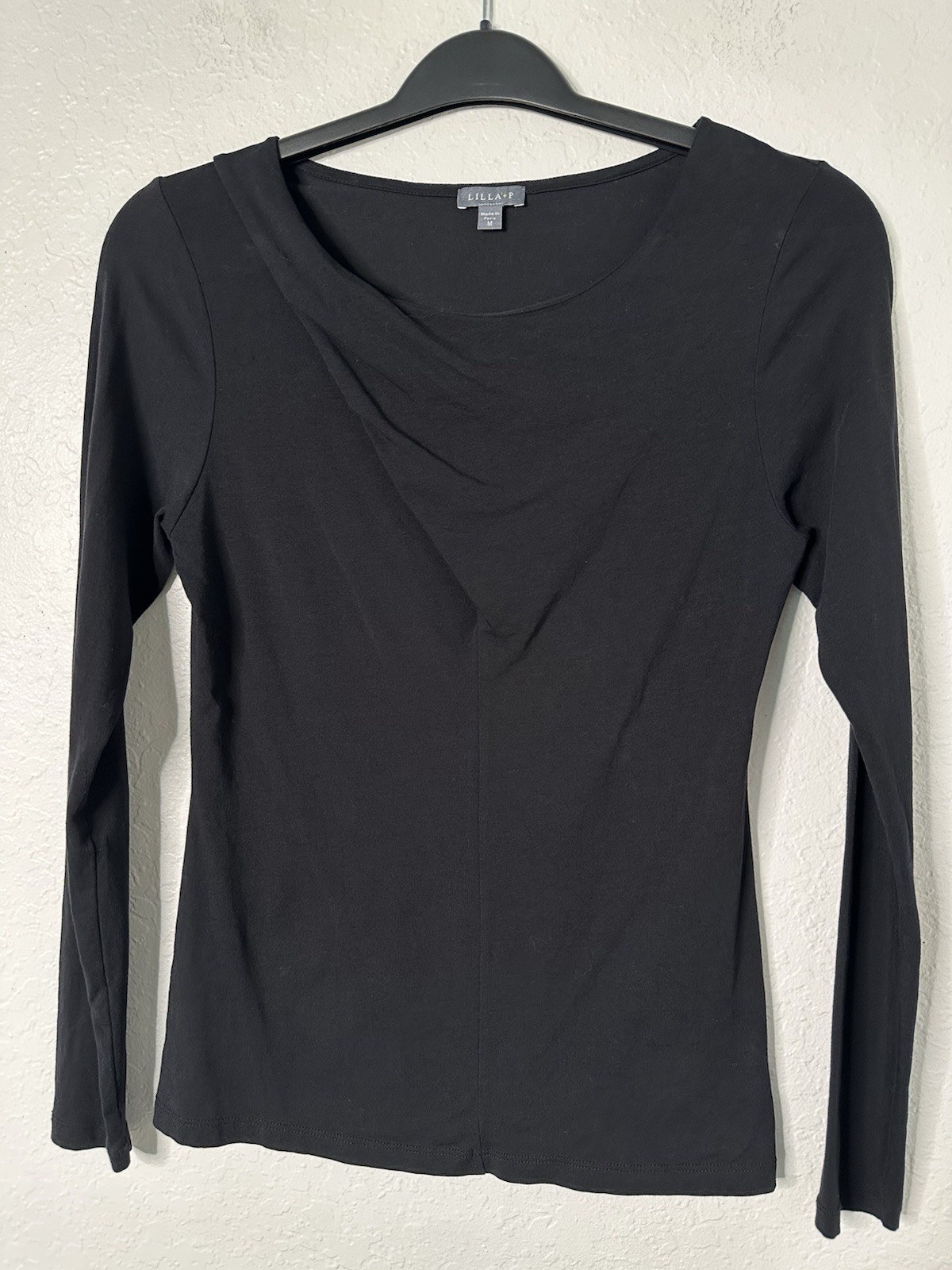 Lilla P Black Size M Womens Gather Drape Front Round Neck Black Made in Peru