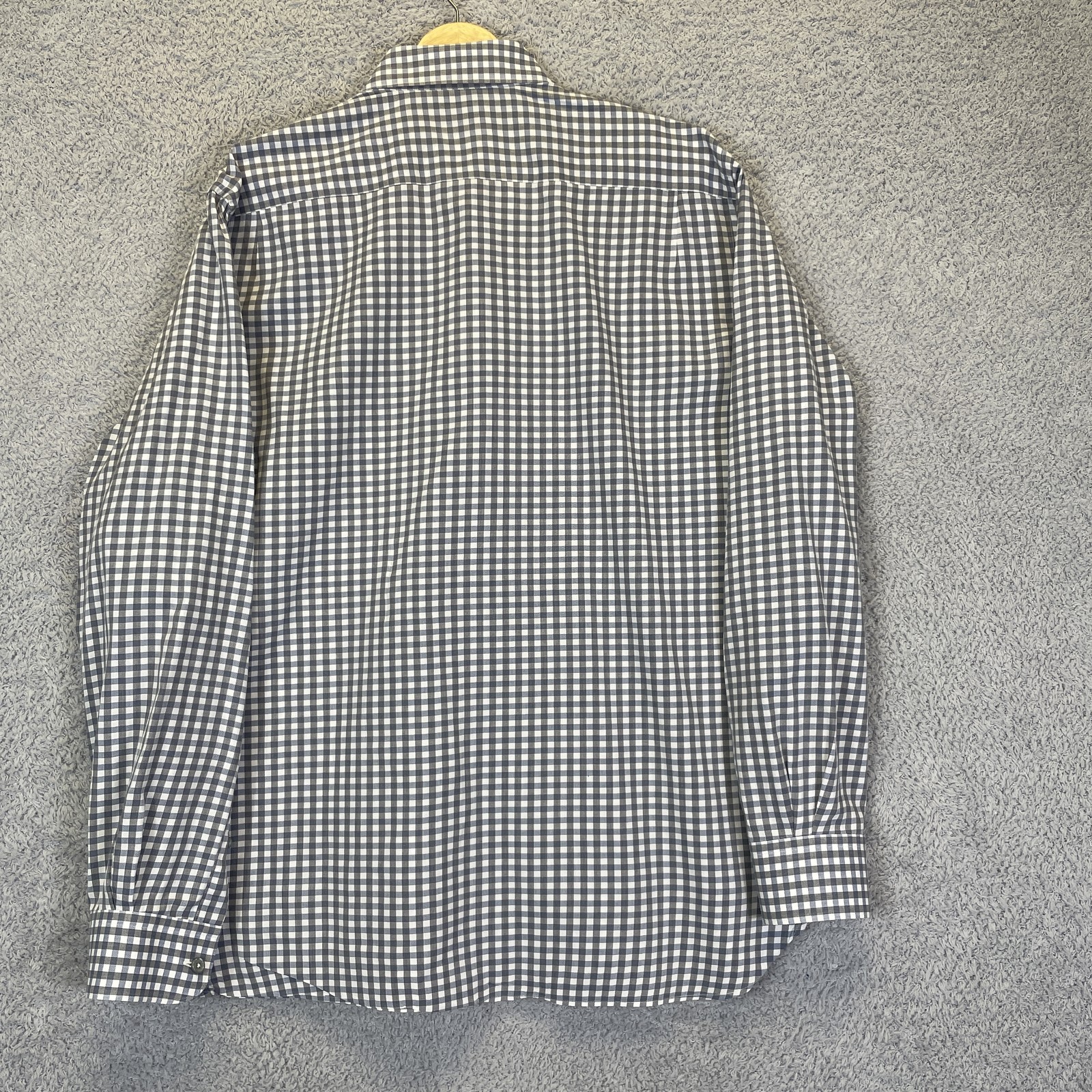 Zegna Men’s Blue Gray Gingham Button Up Shirt Size Large Cotton Long Sleeve