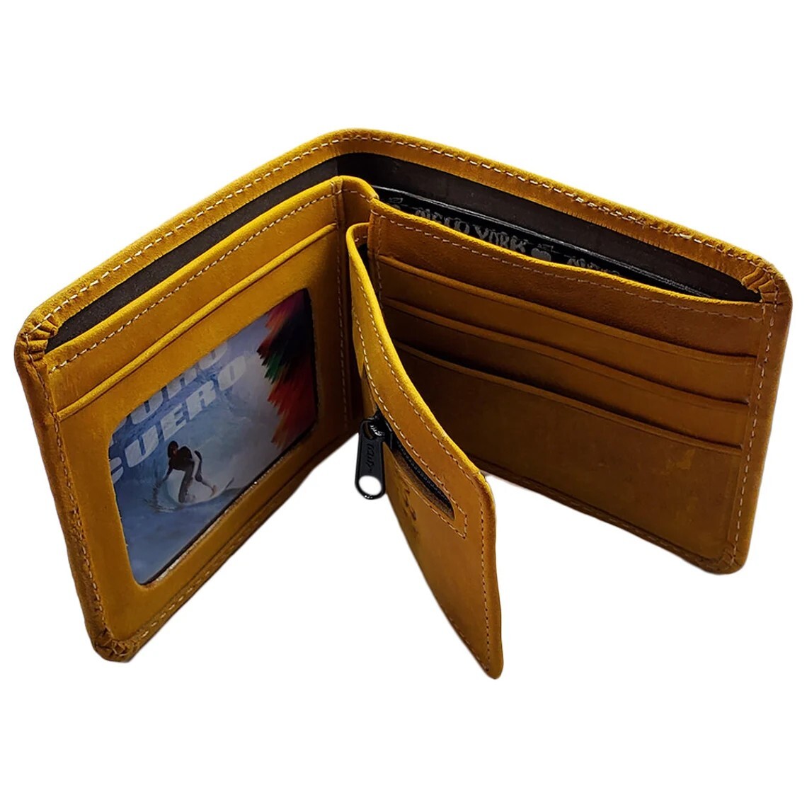NWT New York City USA Men’s Mustard Multi Card ID Embossed Leather Bifold Wallet