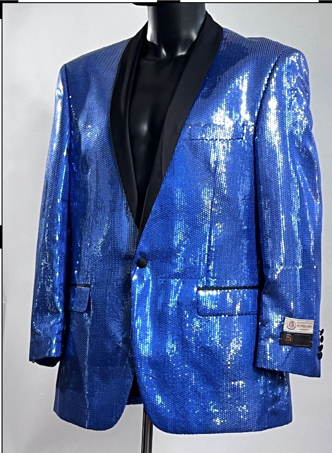 Pallini Sequin Tuxedo Royal Blue Blazer Shiny Single Breasted Shawl Collar