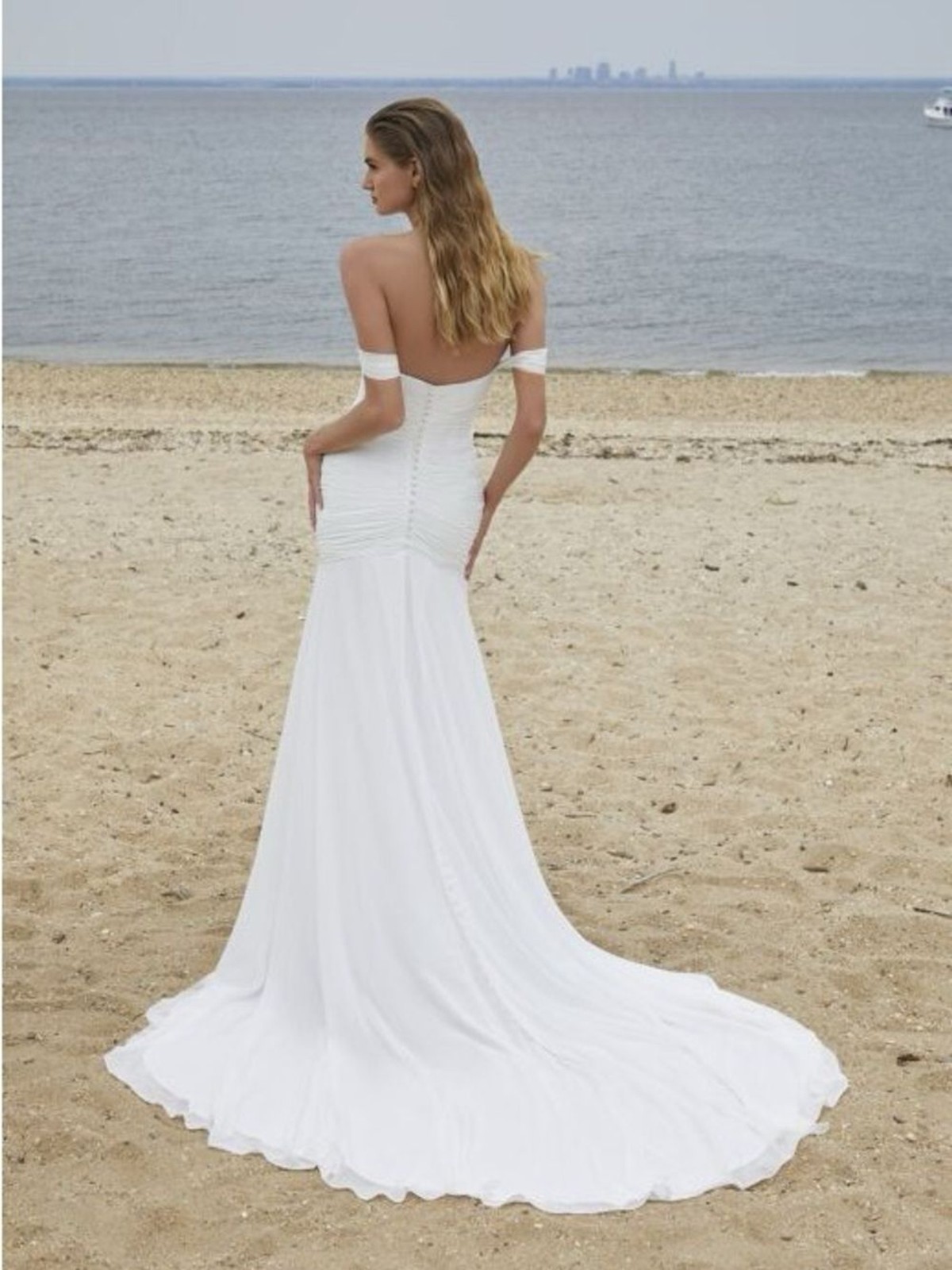 Mori Lee White Off-Shoulder Strapless Wedding Gown with Thigh Slit