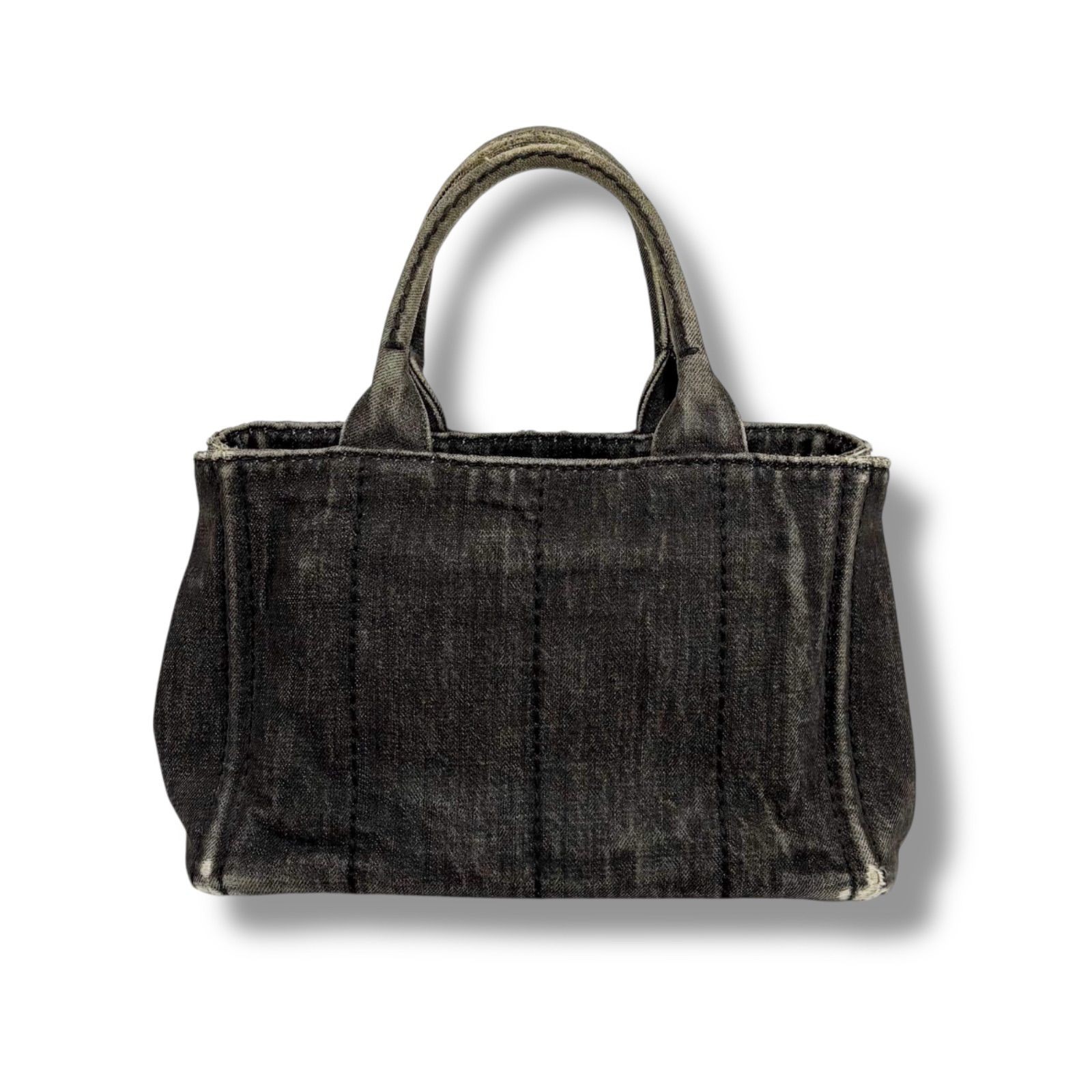 PRADA Canapa 2WAY Mini Tote Denim Canvas Black Authentic Women’s Bag