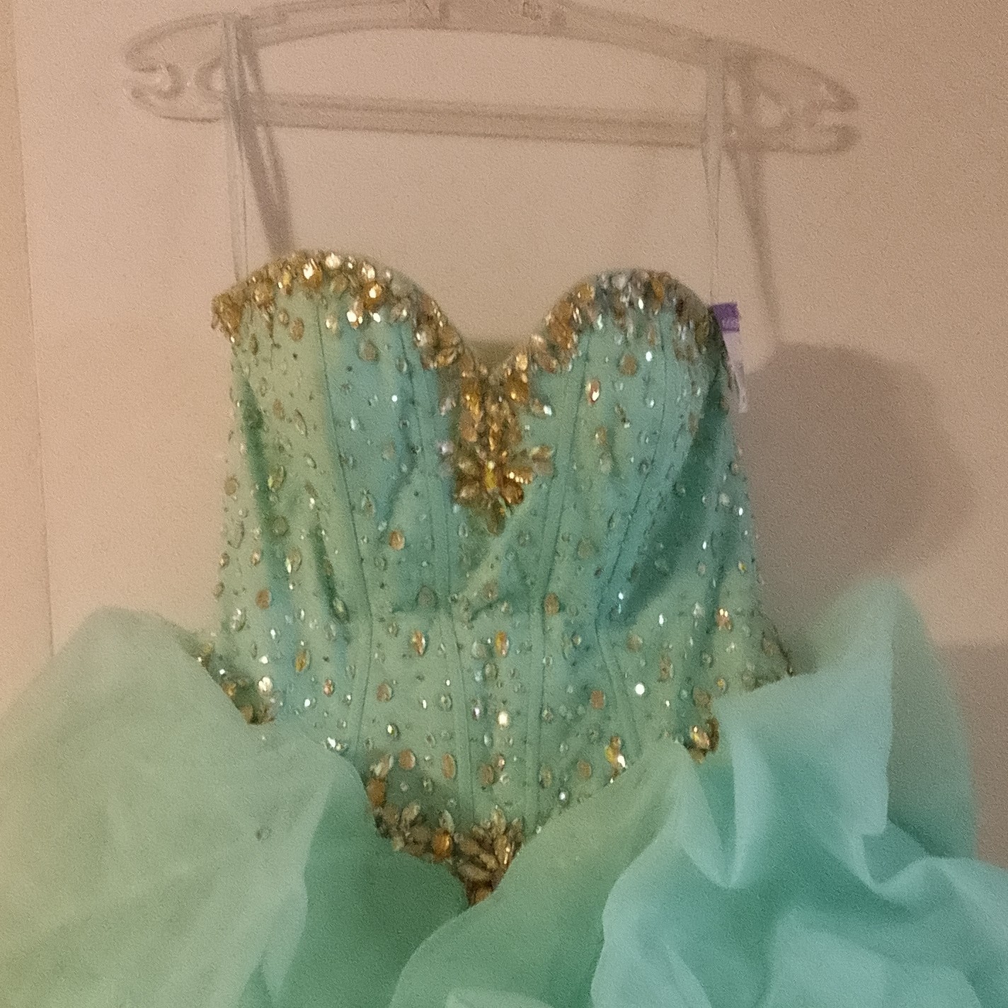 Mori Lee by Madeline Gardner Light Blue Ball Gown with Gold Accents