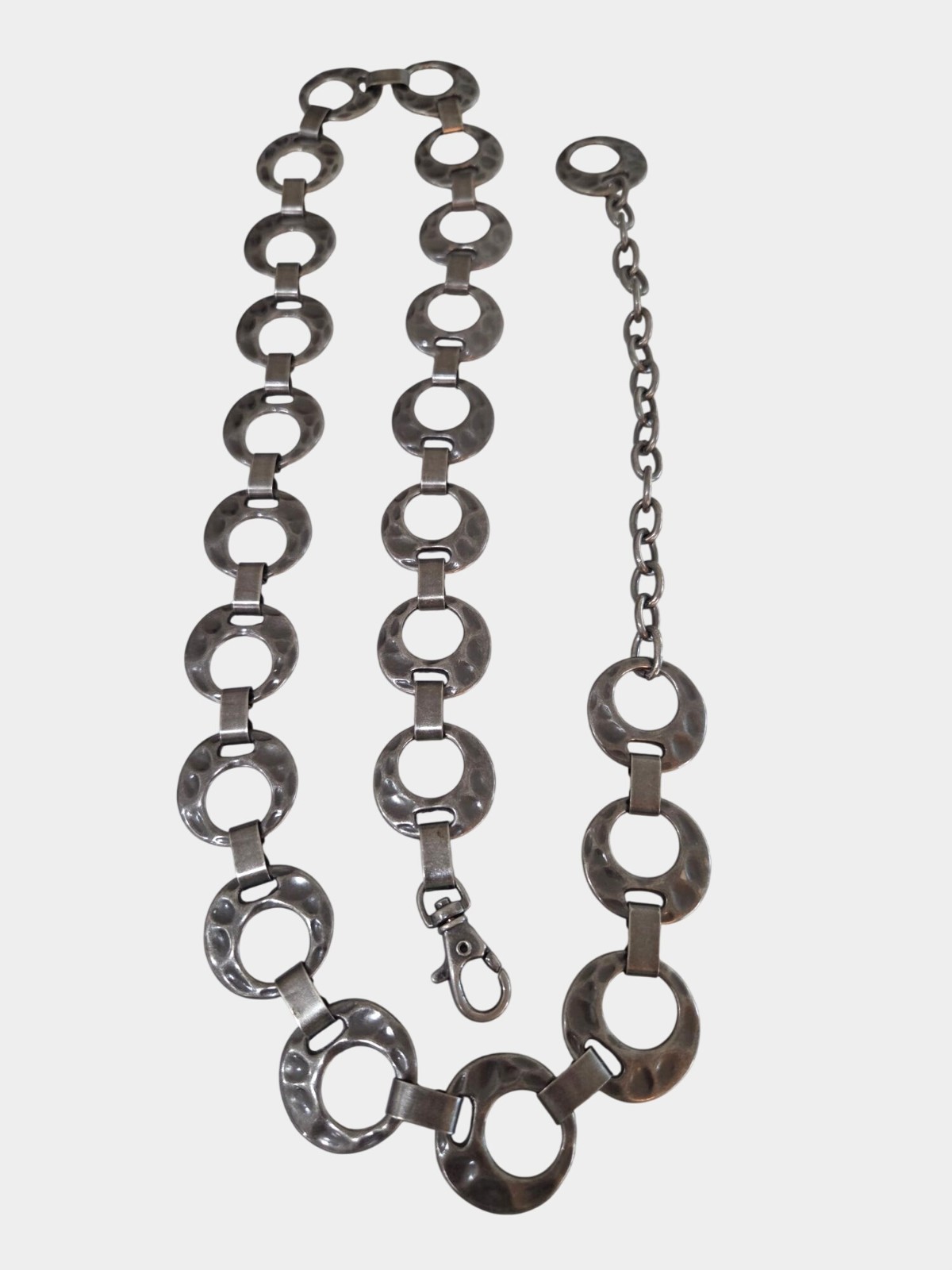 Silver-Tone Hammered Circle Chain Link Belt L Adjustable Lobster Clasp Closure