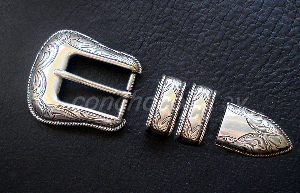 WESTERN ANTIQUE ROPE EDGE ENGRAVED 4 piece BELT BUCKLE SET FIT 1″ wide strap