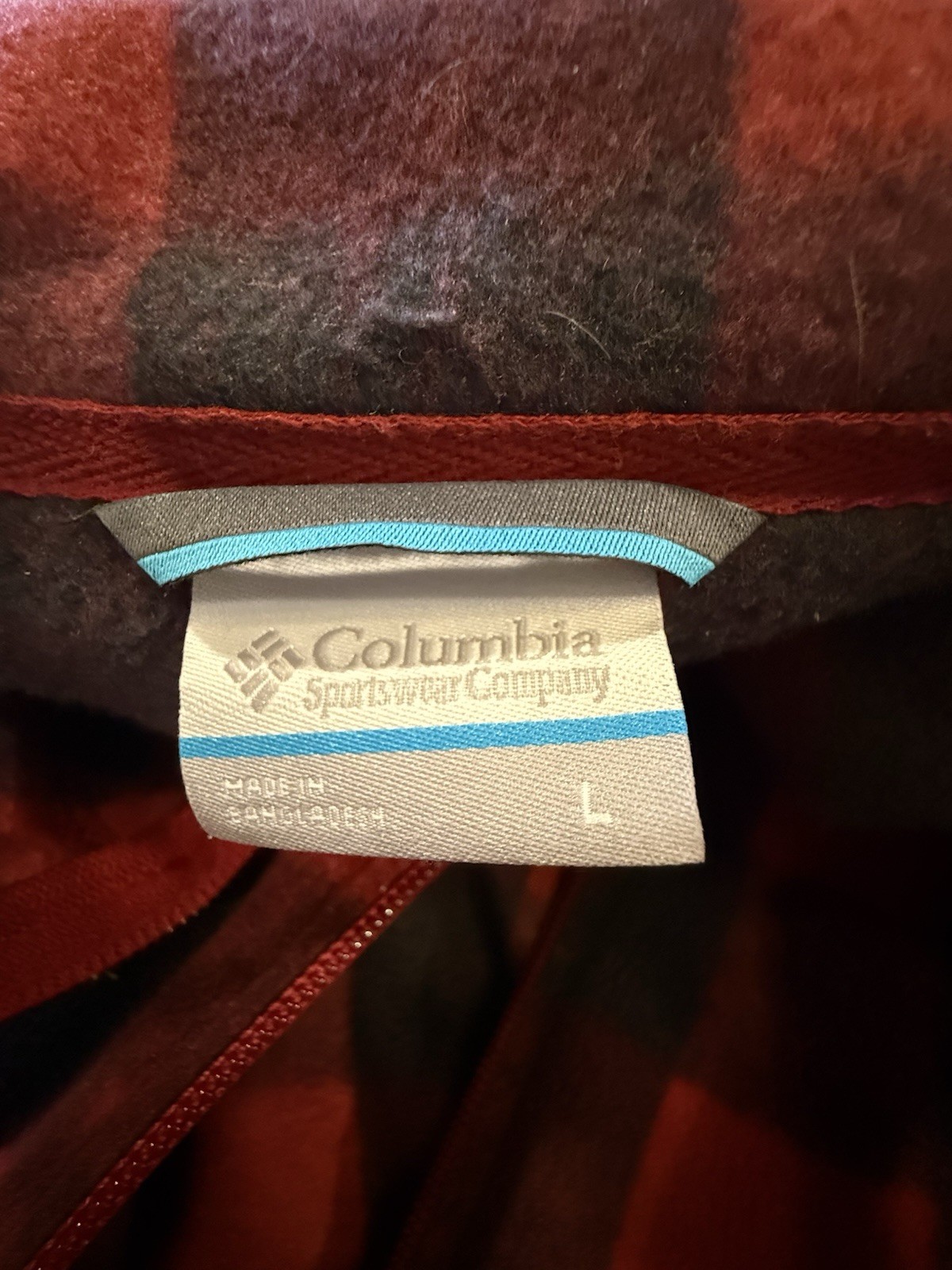 Columbia Men’s Large Red Black Buffalo Plaid Fleece Jacket Full Zip Outdoor