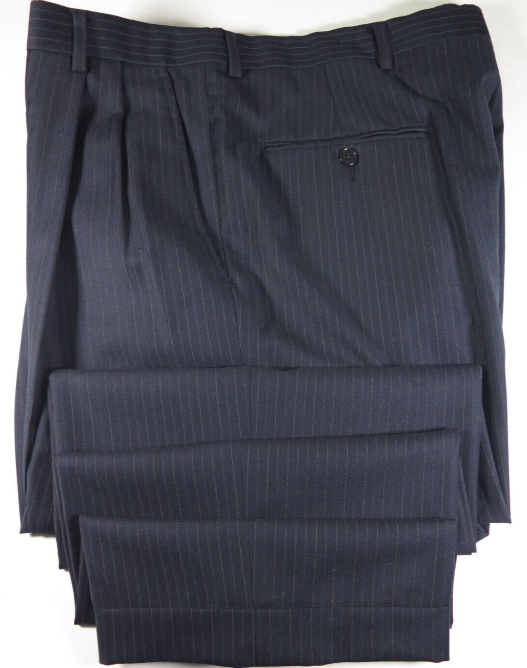 Hart Schaffner & Marx Imported Wool Dark Blue Striped Mens Suit 34×31 39 R USA