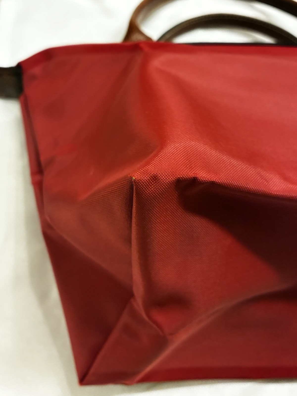 Longchamp Le Pliage Bag Womens Small Red Nylon Tote Leather Trim Gold Hardware