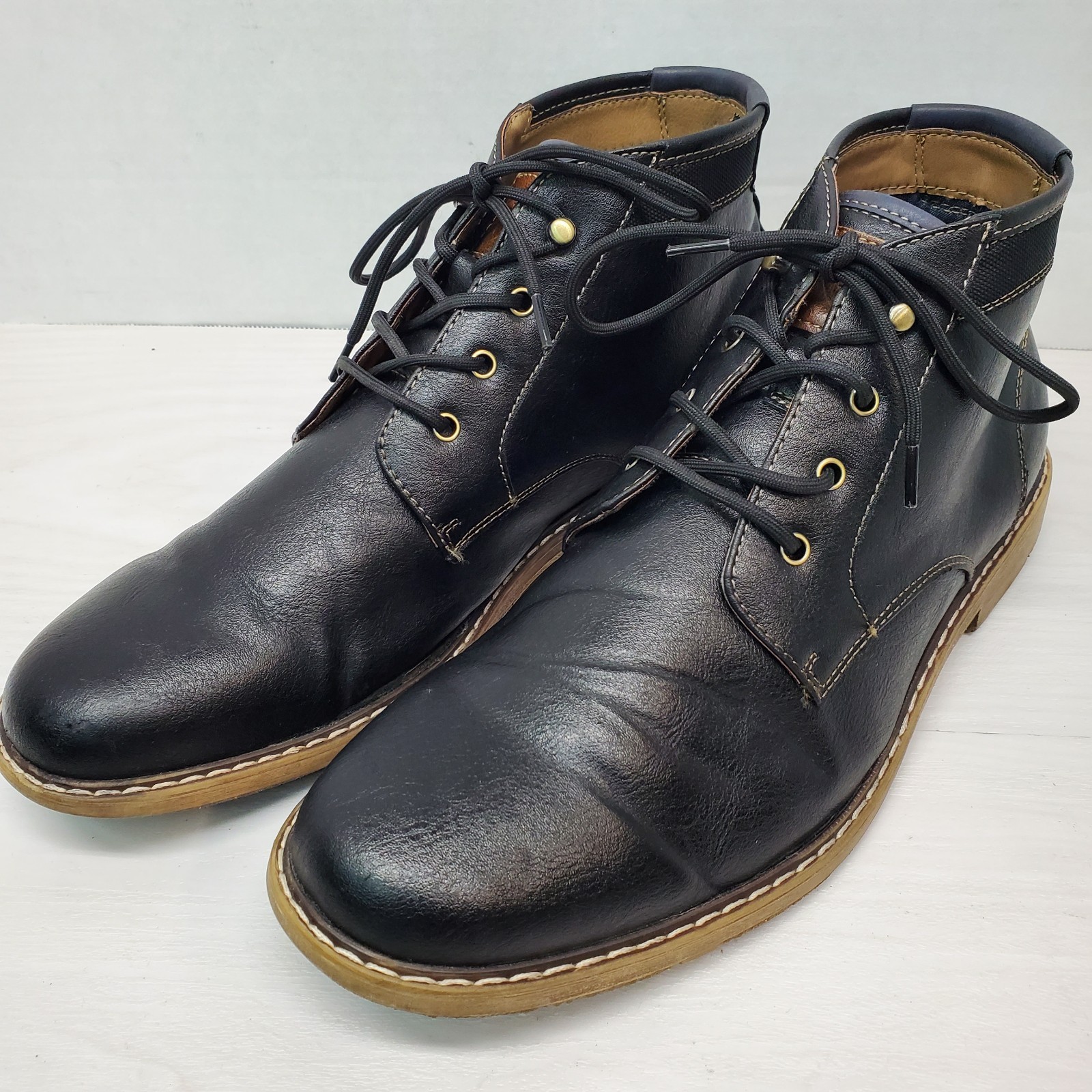HAWKER RYE Chukka Boots Men Size 9 Leather Black Classic Ankle Boots Fast Ship