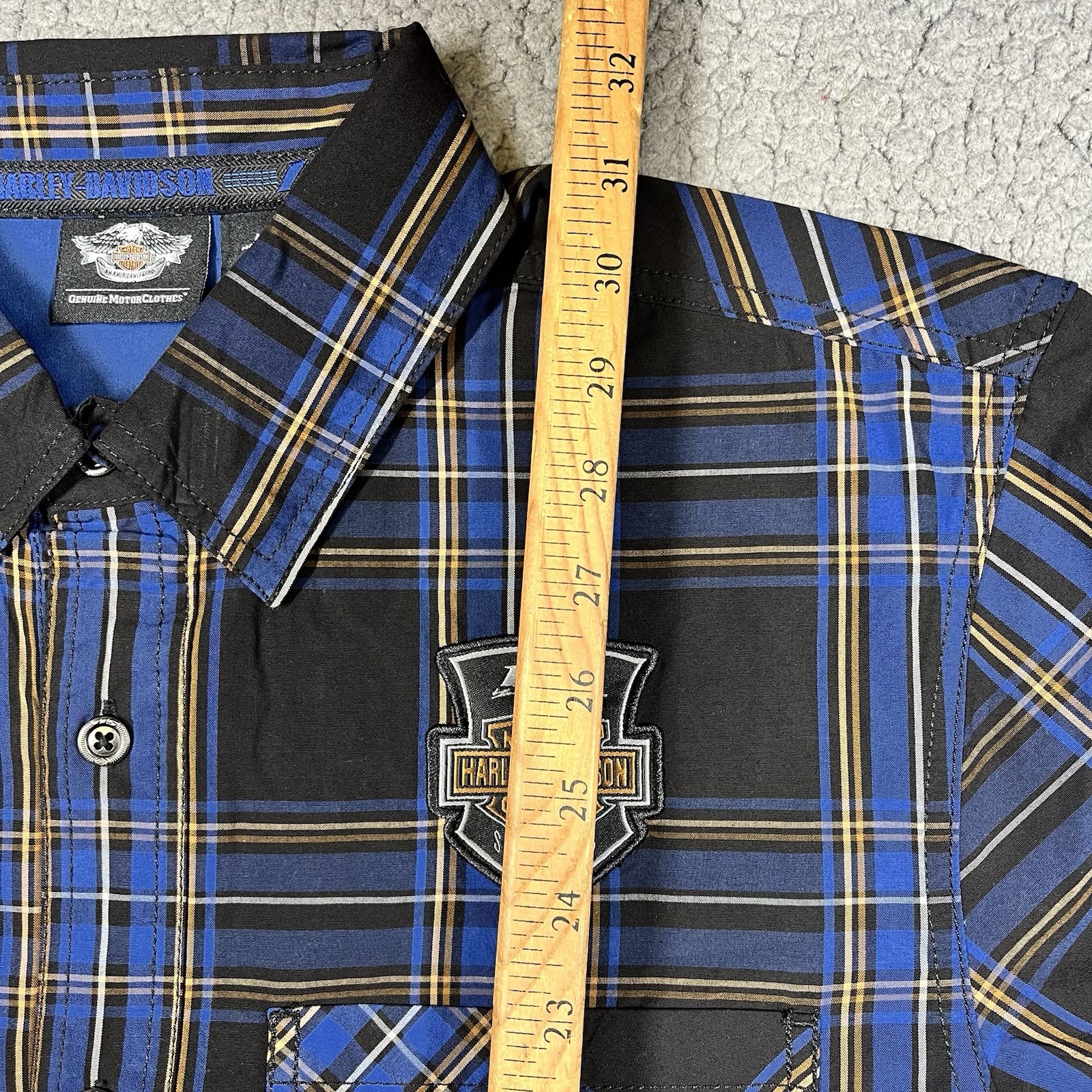 Harley-Davidson Mens Shirt Size M Blue Plaid Short Sleeve Button Down 115 Years