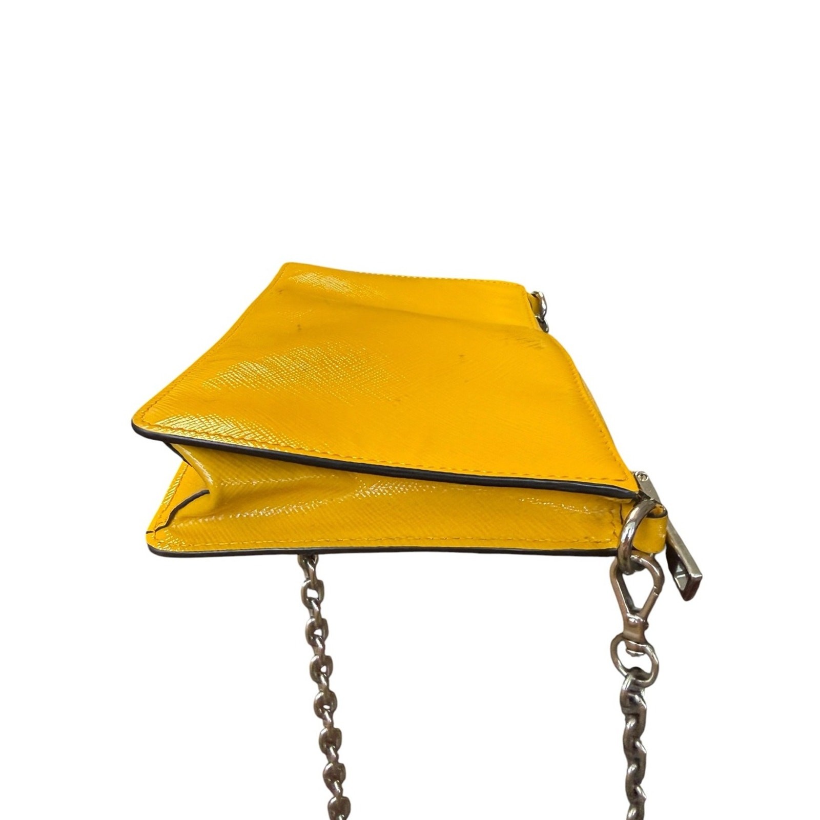 Prada Saffiano Vernice Yellow Patent Leather Triangle Logo Crossbody Bag