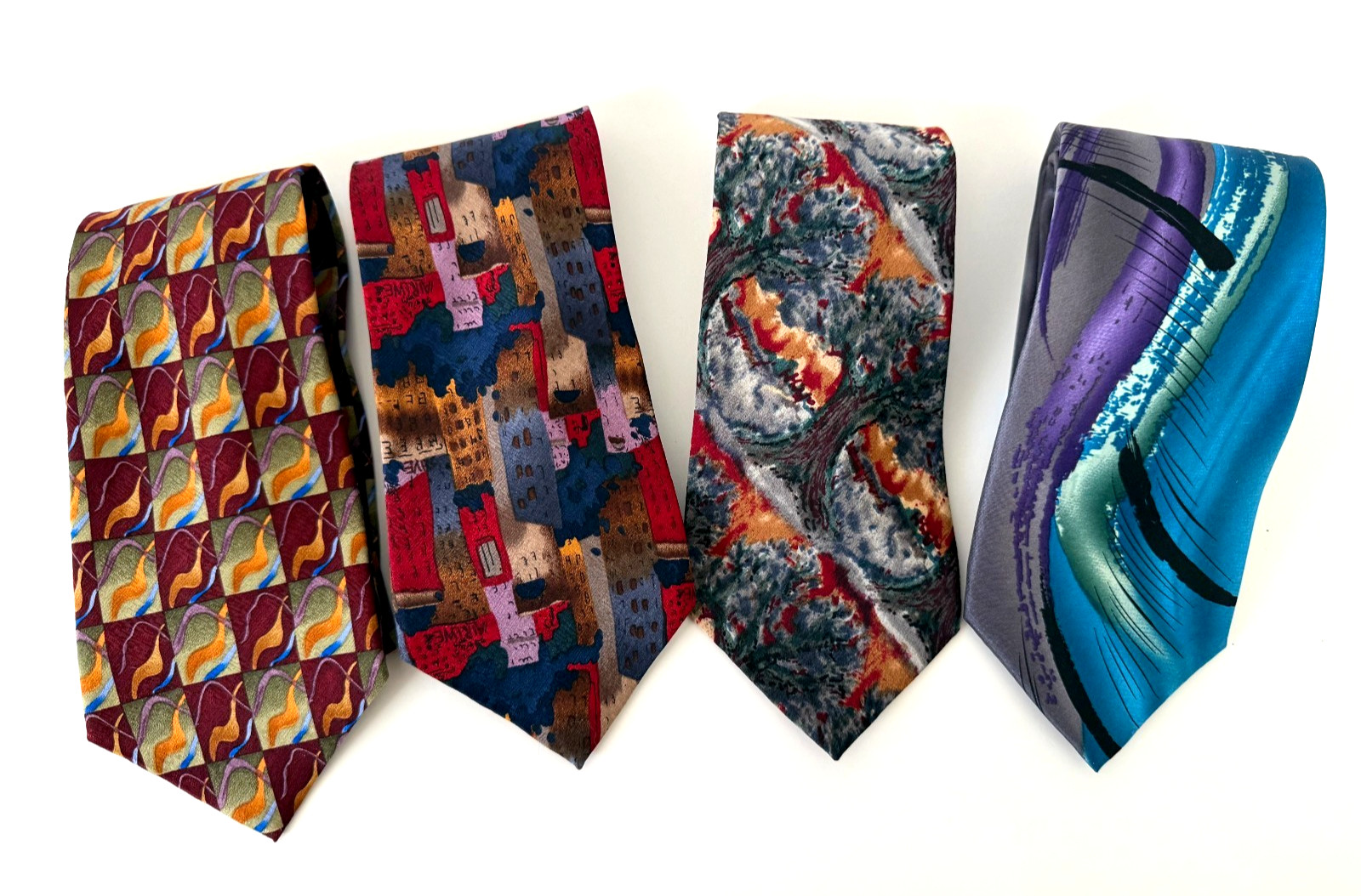 J. Garcia Vintage Tie Lot of 4 abstract geometric 80s 90s Y2K Modern 100% Silk