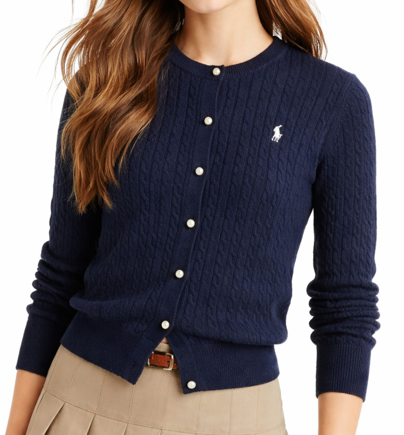 Polo Ralph Lauren Girl’s Cotton Cable Knit Cardigan Navy Size XL (14-16) NWT