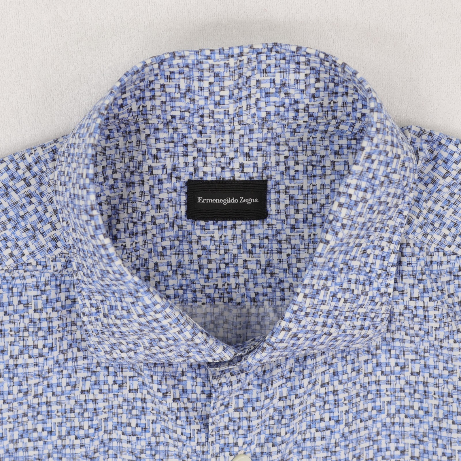Ermenegildo Zegna Shirt Mens XXL Blue Broken/Brushstroke Print Short Sleeve
