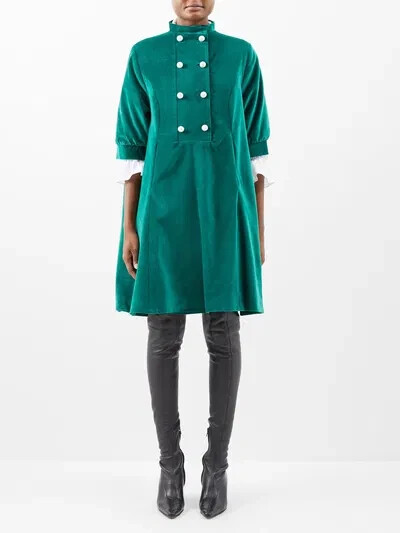 Batsheva Beray Green Cotton Velvet Coat Dress, Size XL