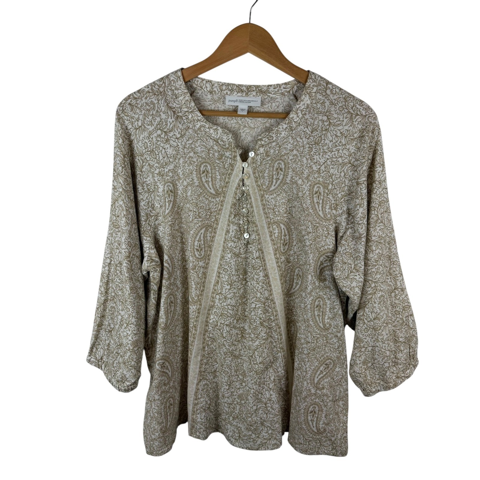 J Jill Pure Jill Organic Cotton Paisley Tunic Top Large Boho Comfy Natural Fiber