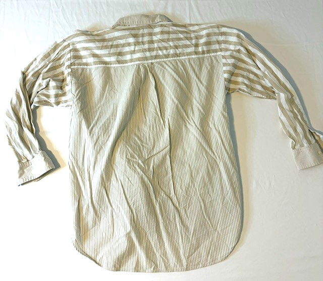 LOFT Women’s Striped Button Down Shirt Size Large Tan White #0004