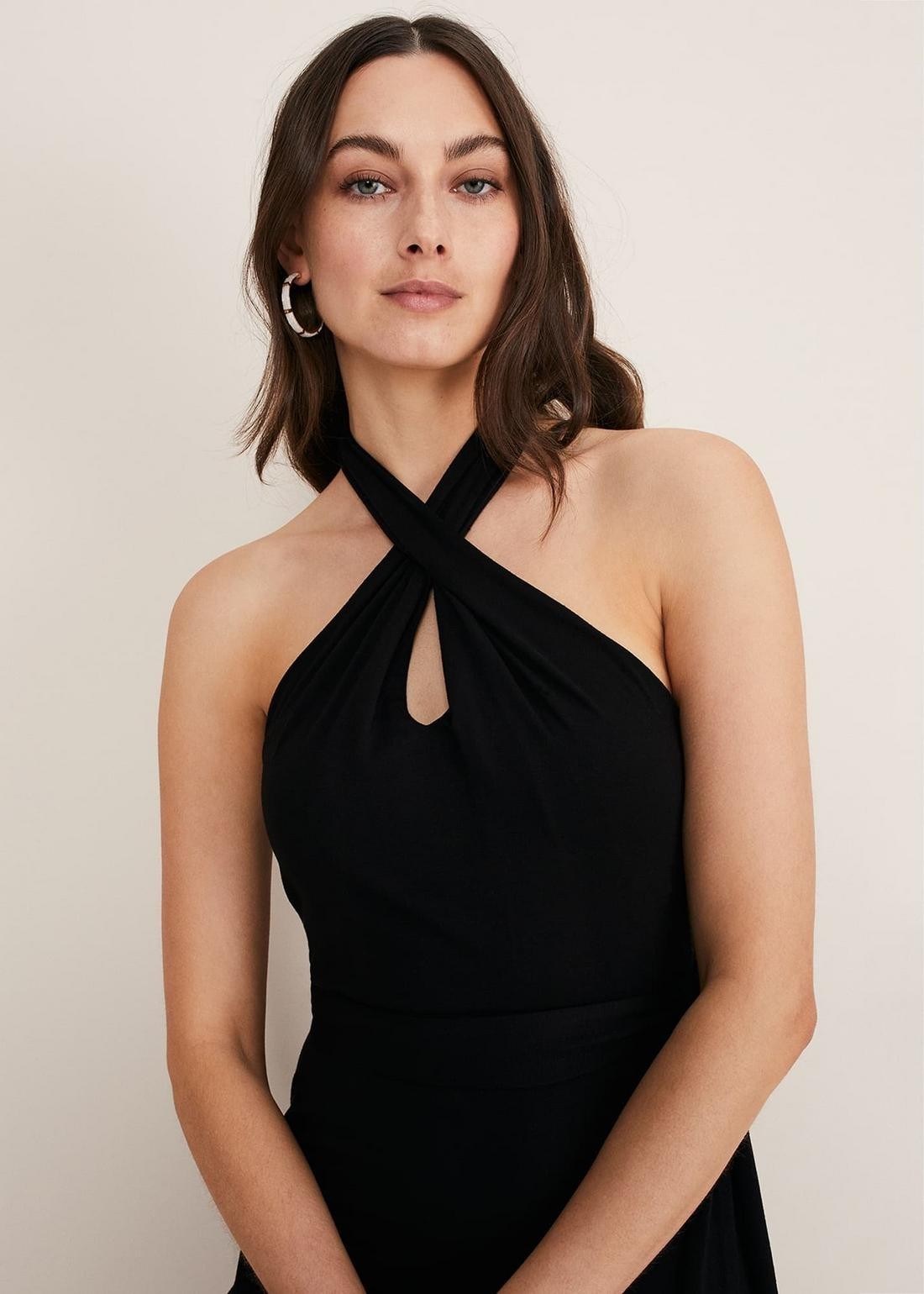 Phase Eight Valeria Halter Neck Maxi Black Dress Jersey Size 16 BNWT