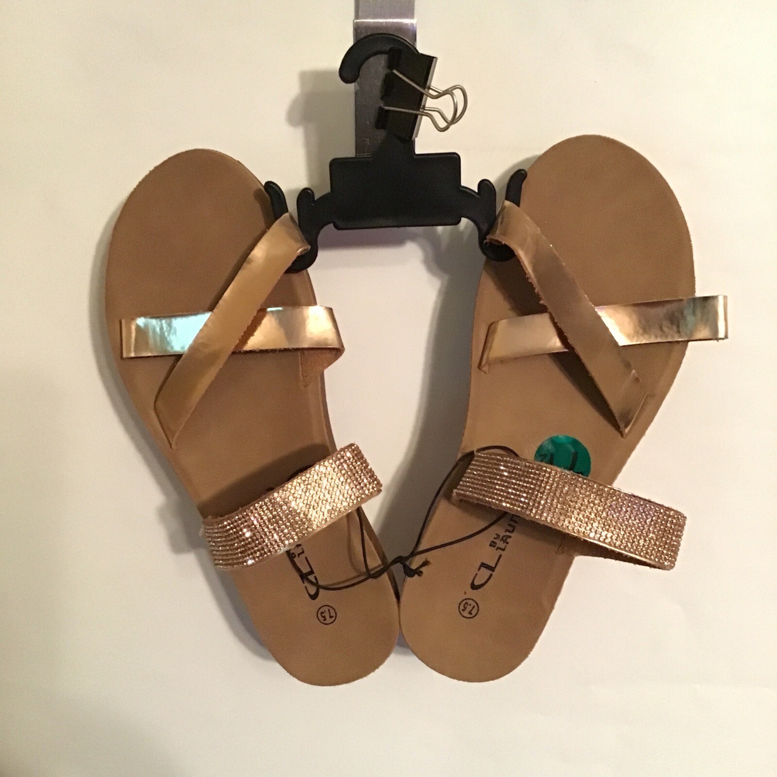 CL By Laundry GHY-045 Rhinestones Metallic Rose Gold Sandals Womens Size 7.5