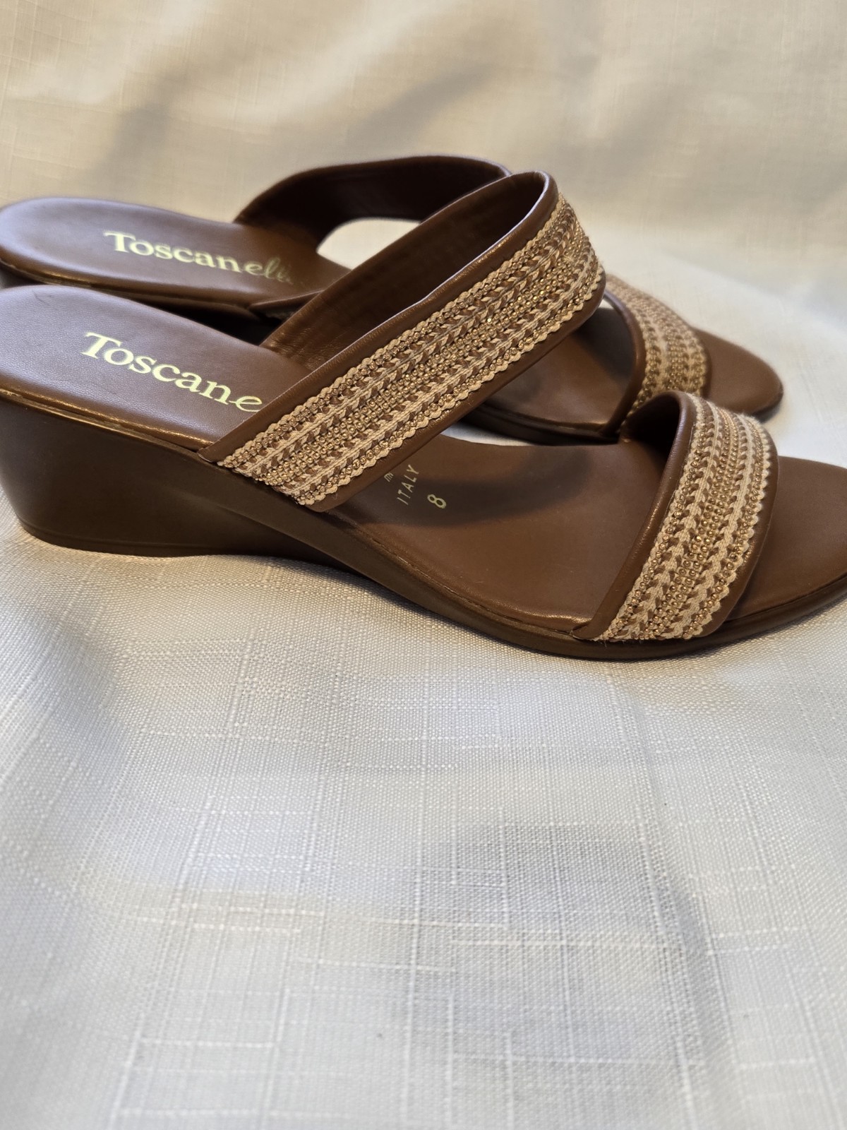 Toscanella Women’s Made In Italy Wedge Slip On Open Toe Sandal Size 8