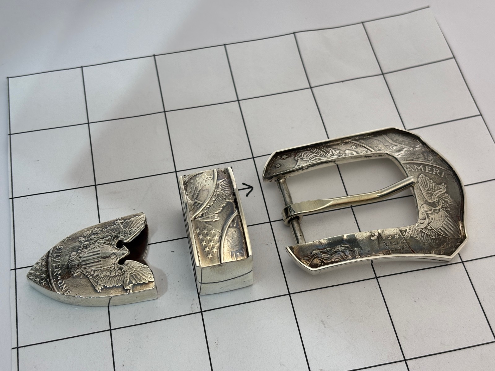 Sterling Silver .925 Silver Dollar Coin Ranger Belt Buckle Set 42 Lucchese Belt