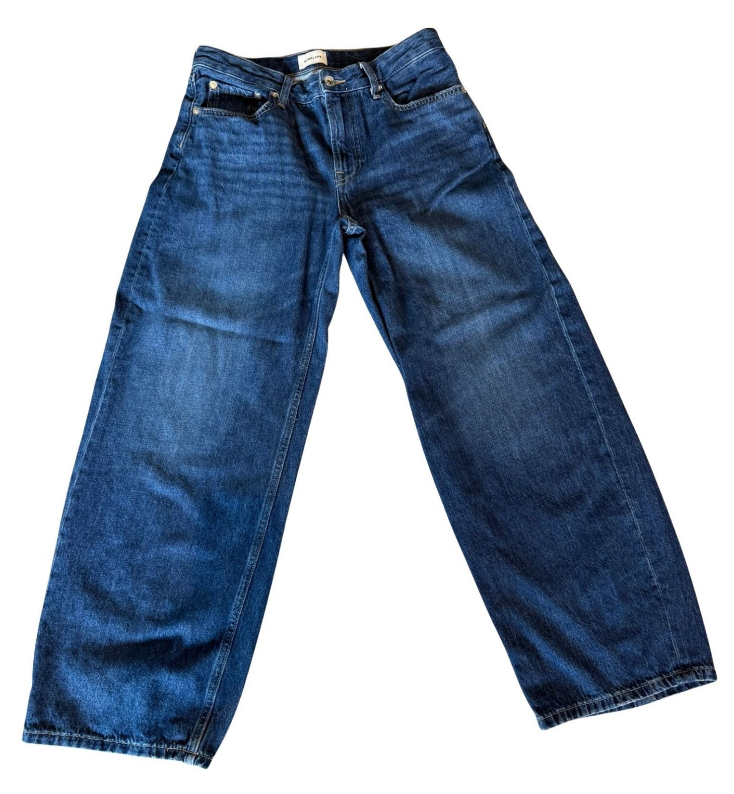 Everlane 27 Regular Organic Cotton Barrel Leg Jeans Dark Wash High Rise Wide Leg