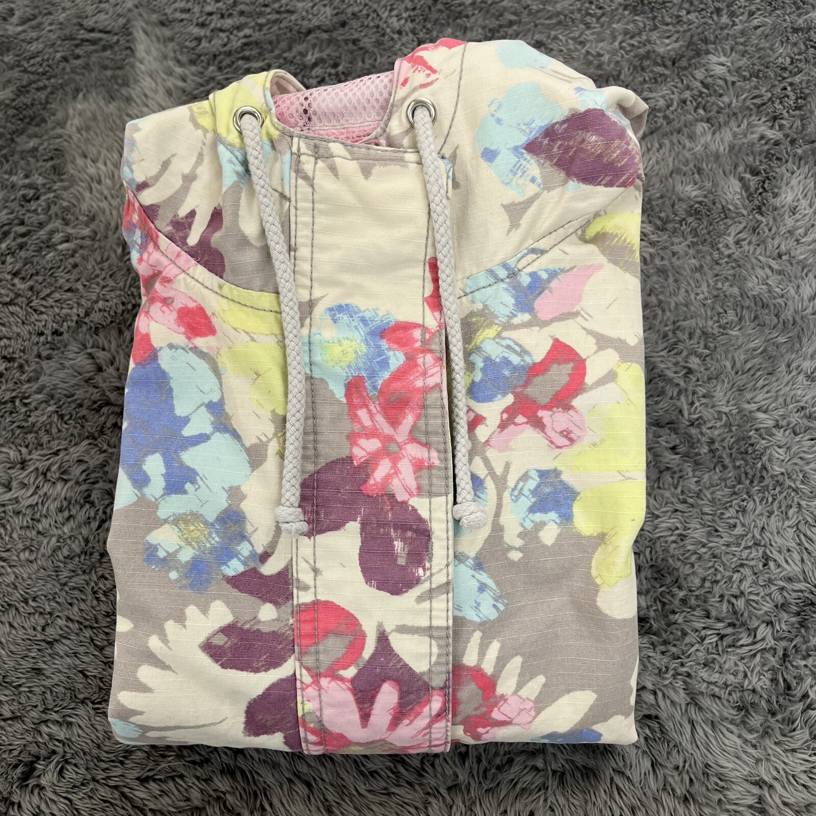 Mossimo Supply Hooded Jacket Womens Small Zip Snap Pastel Floral Wearable Art