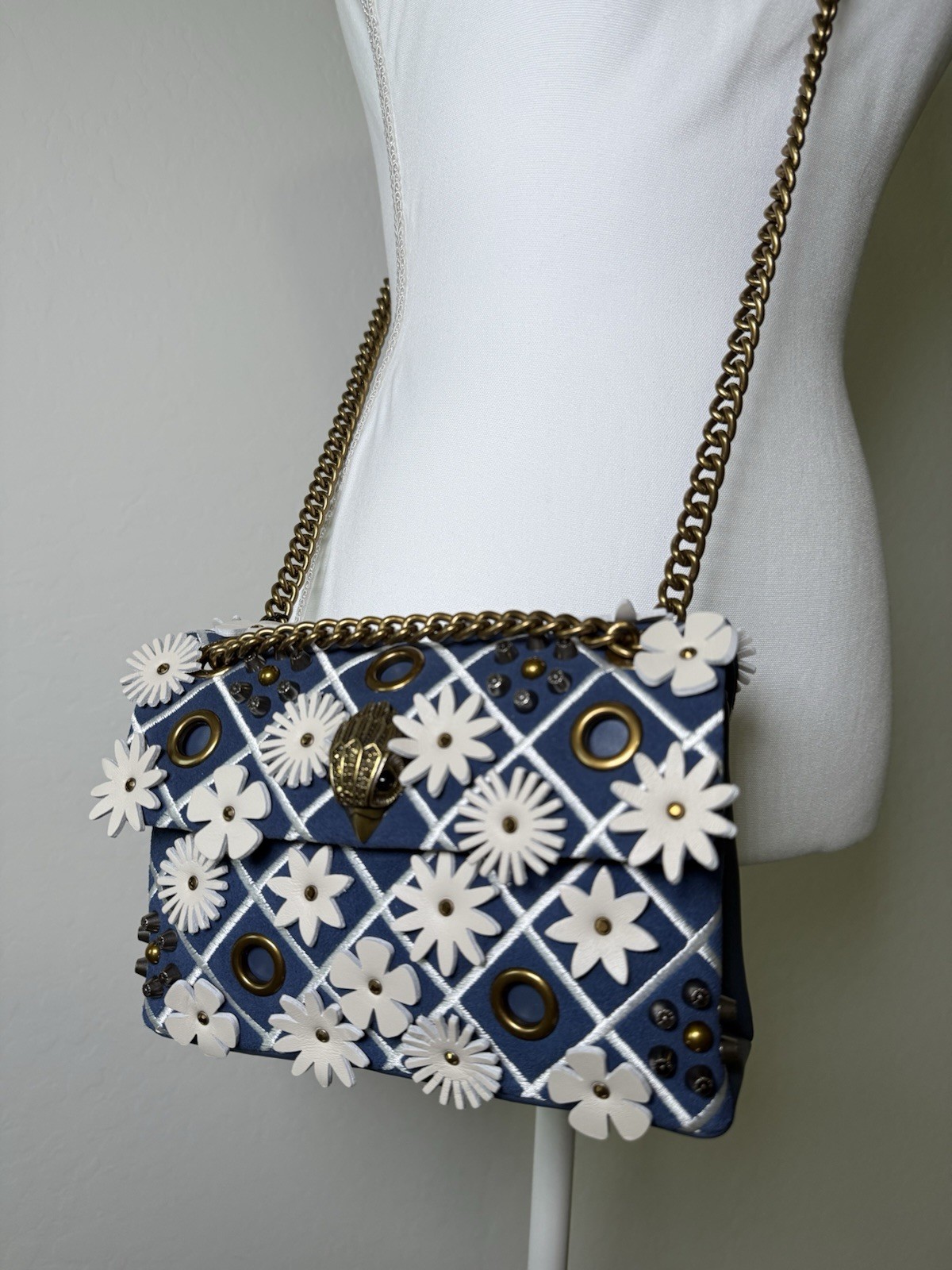 Kurt Geiger Mini Kensington Flowers Convertible Crossbody Bag blue multi NWT$245